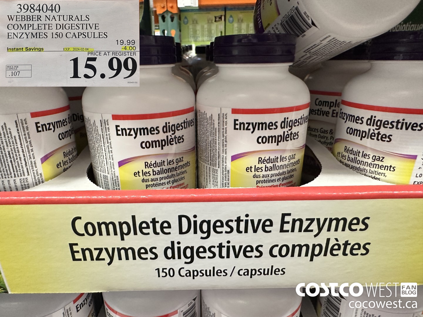 3984040 WEBBER NATURALS COMPLETE DIGESTIVE ENZYMES 150 CAPSULES ($4.00 INSTANT SAVINGS EXPIRES ON 2024-02-04) $15.99