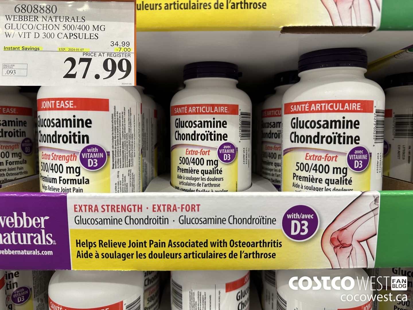 6808880 WEBBER NATURALS GLUCO/CHON 500/400 MG W/VIT D 300 CAPSULES ($7.00 INSTANT SAVINGS EXPIRES ON 2024-01-07) $27.99