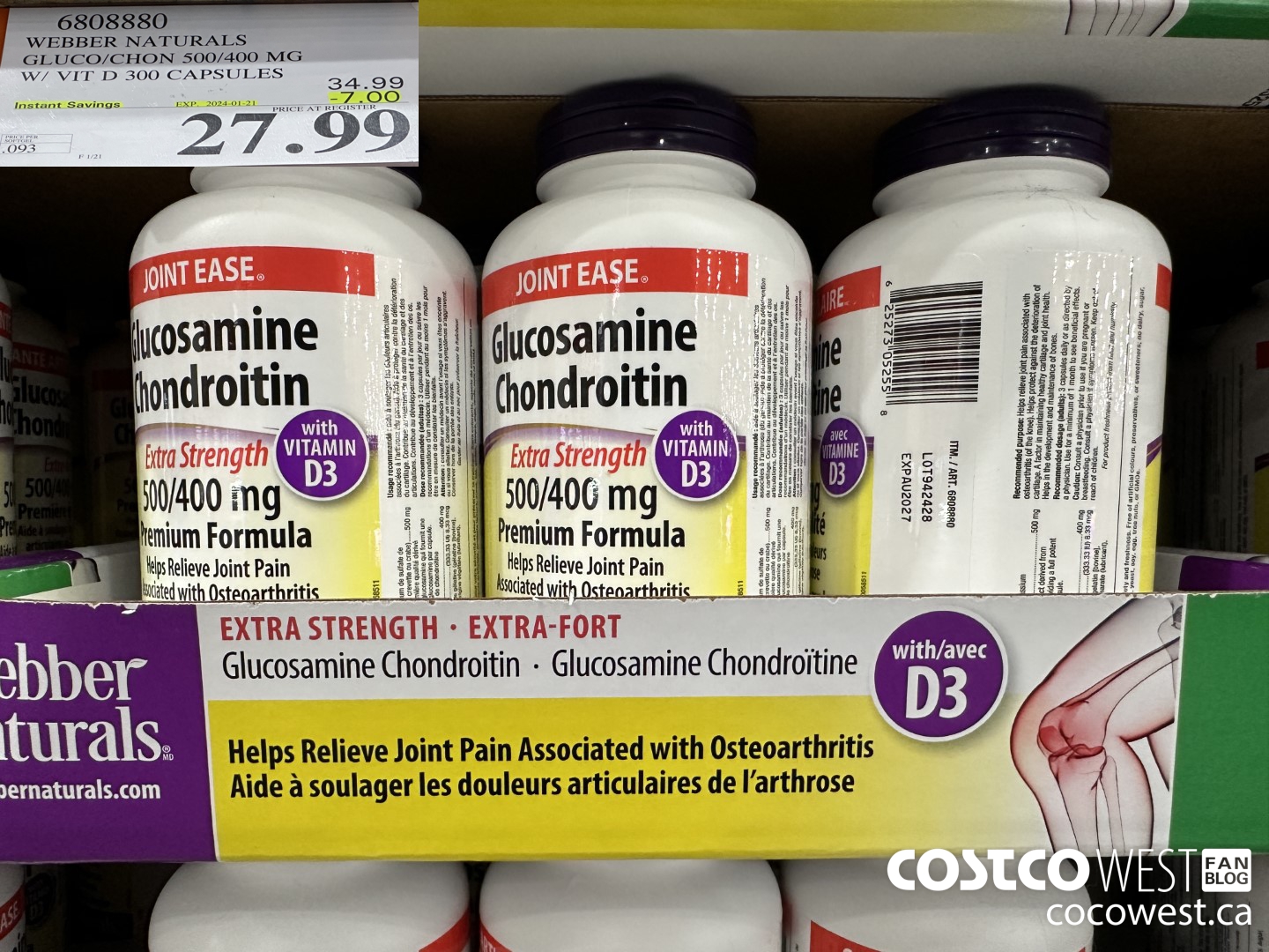 6808880 WEBBER NATURALS GLUCO/CHON 500/400 MG W/VIT D 300 CAPSULES ($7.00 INSTANT SAVINGS EXPIRES ON 2024-01-21) $27.99