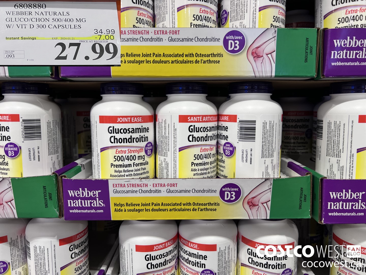6808880 WEBBER NATURALS GLUCO/CHON 500/400 MG W/VIT D 300 CAPSULES ($7.00 INSTANT SAVINGS EXPIRES ON 2024-01-21) $27.99