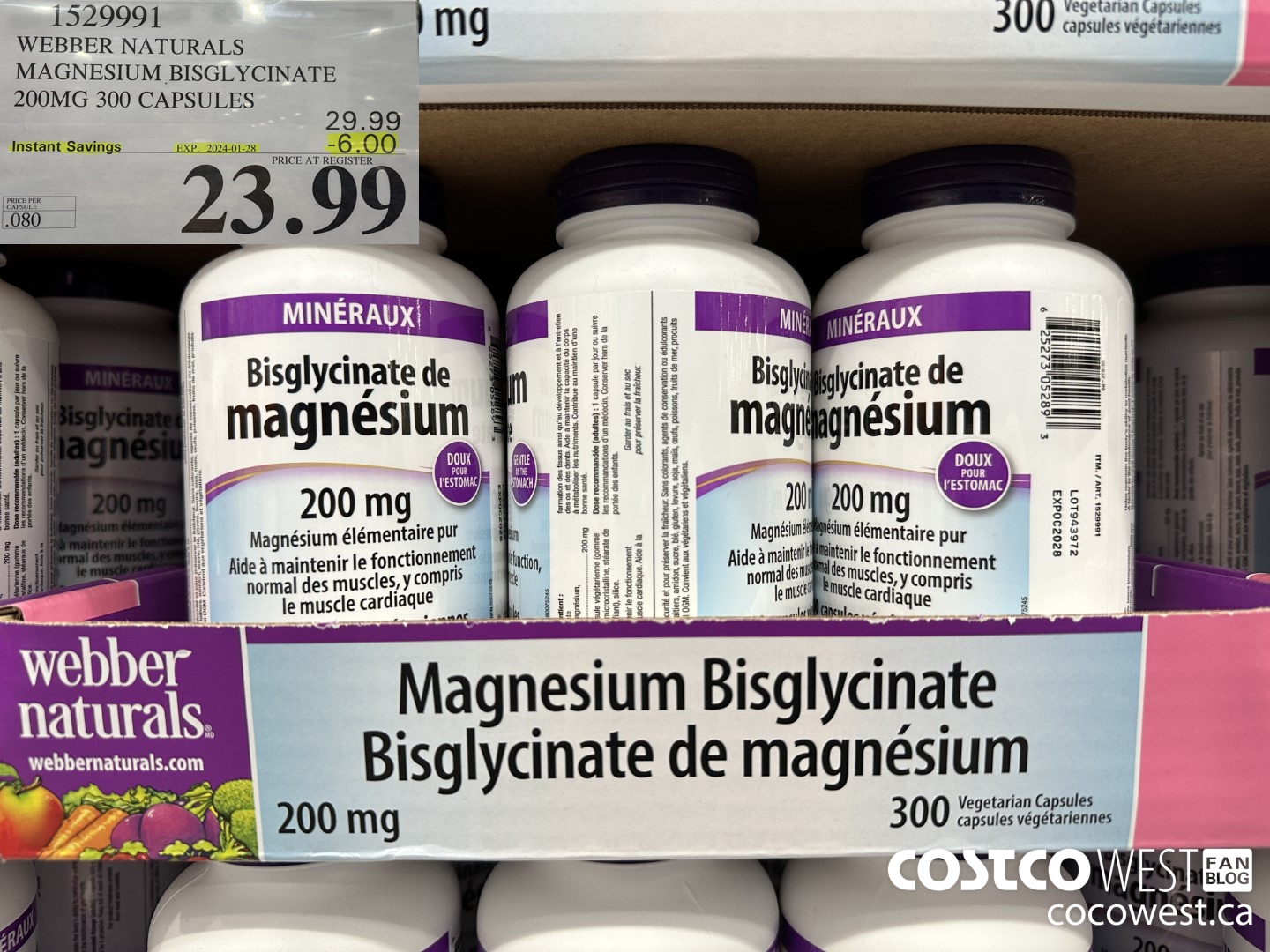 1529991 WEBBER NATURALS MAGNESIUM BISGLYCINATE 200MG 300 CAPSULES ($56.00 INSTANT SAVINGS EXPIRES ON 2024-01-28) $23.99
