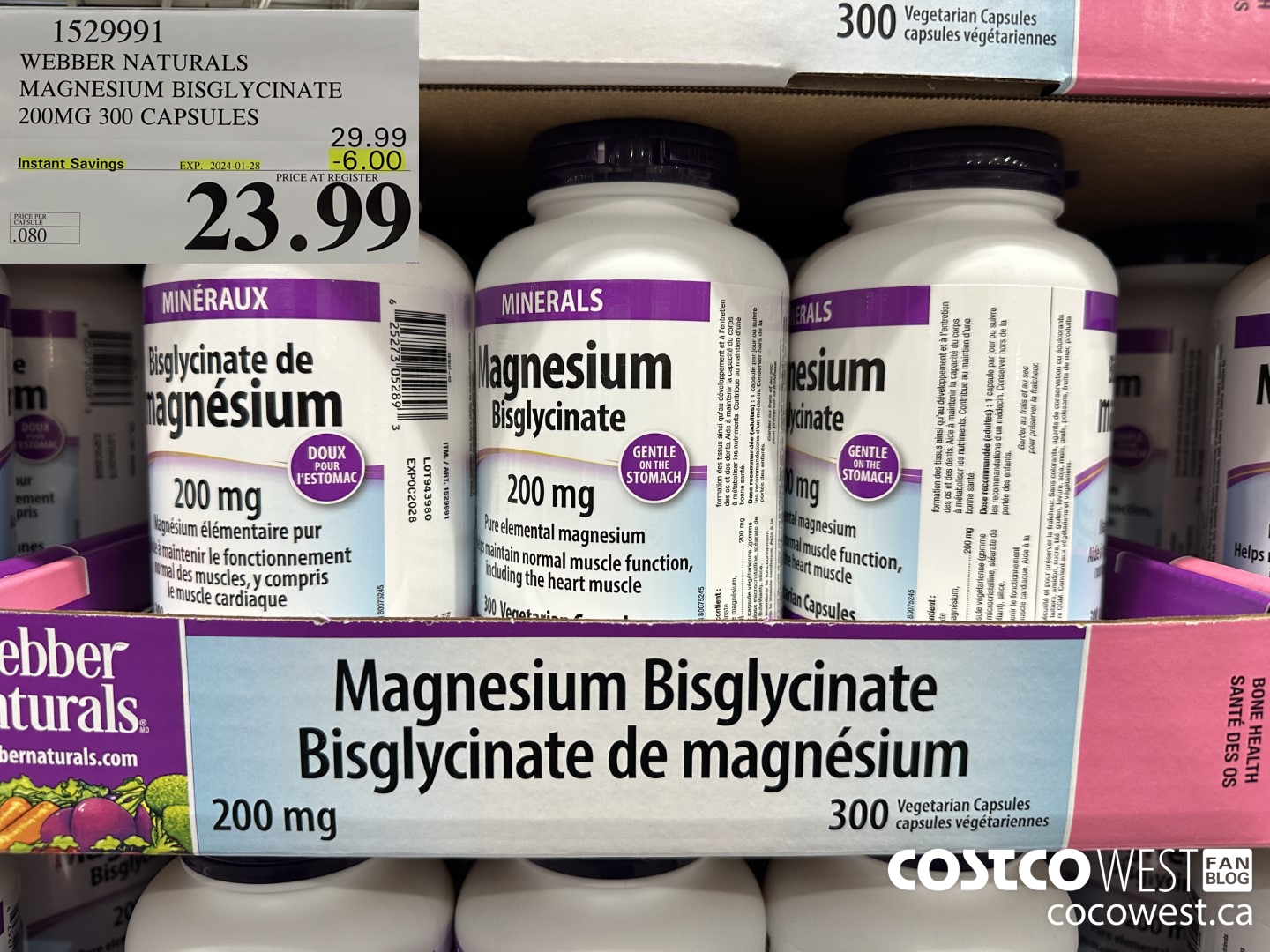 1529991 WEBBER NATURALS MAGNESIUM BISGLYCINATE 200MG 300 CAPSULES ($6.00 INSTANT SAVINGS EXPIRES ON 2024-01-28) $23.99