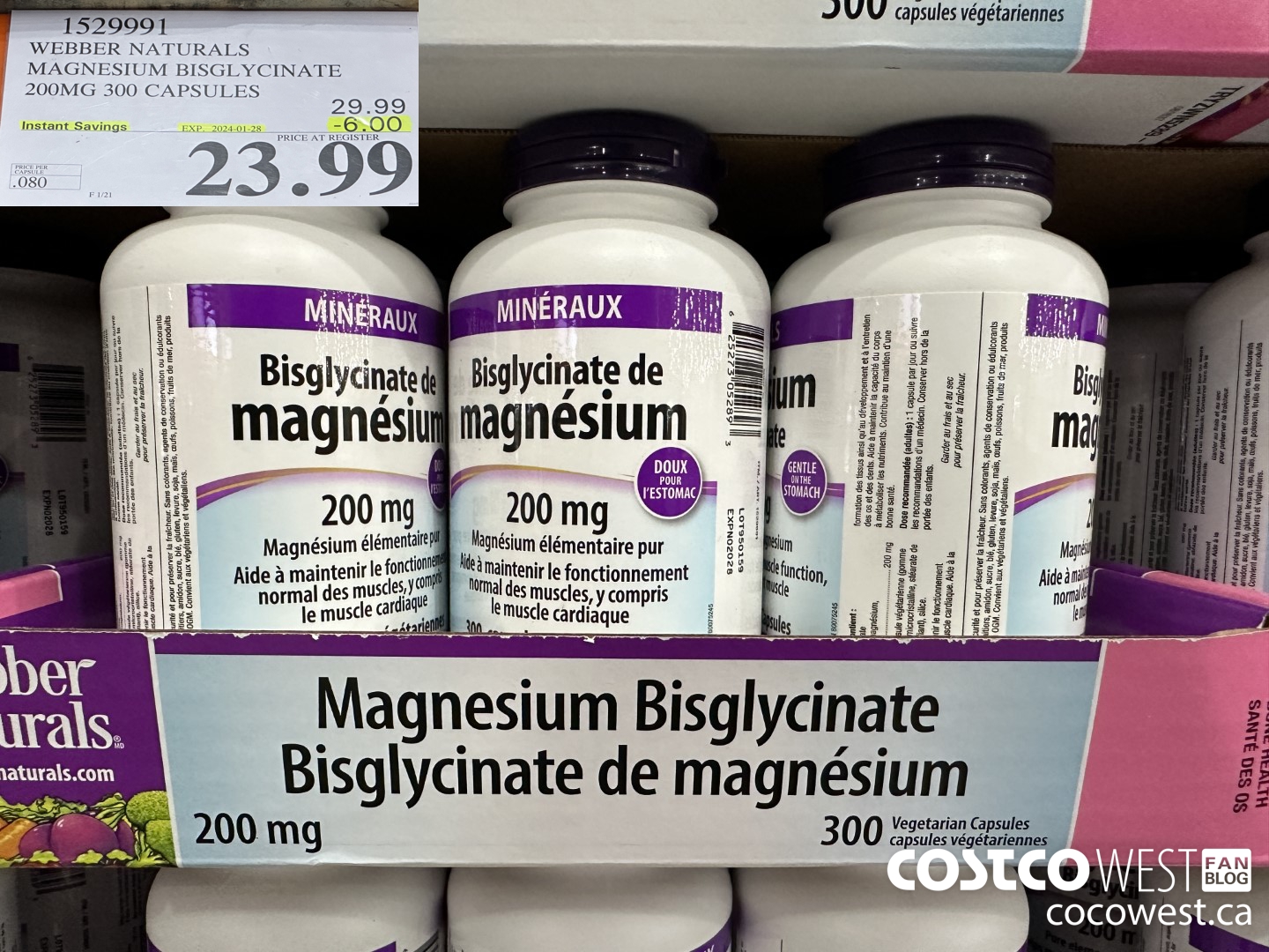 1529991 WEBBER NATURALS MAGNESIUM BISGLYCINATE 200MG 300 CAPSULES ($6.00 INSTANT SAVINGS EXPIRES ON 2024-01-28) $23.99