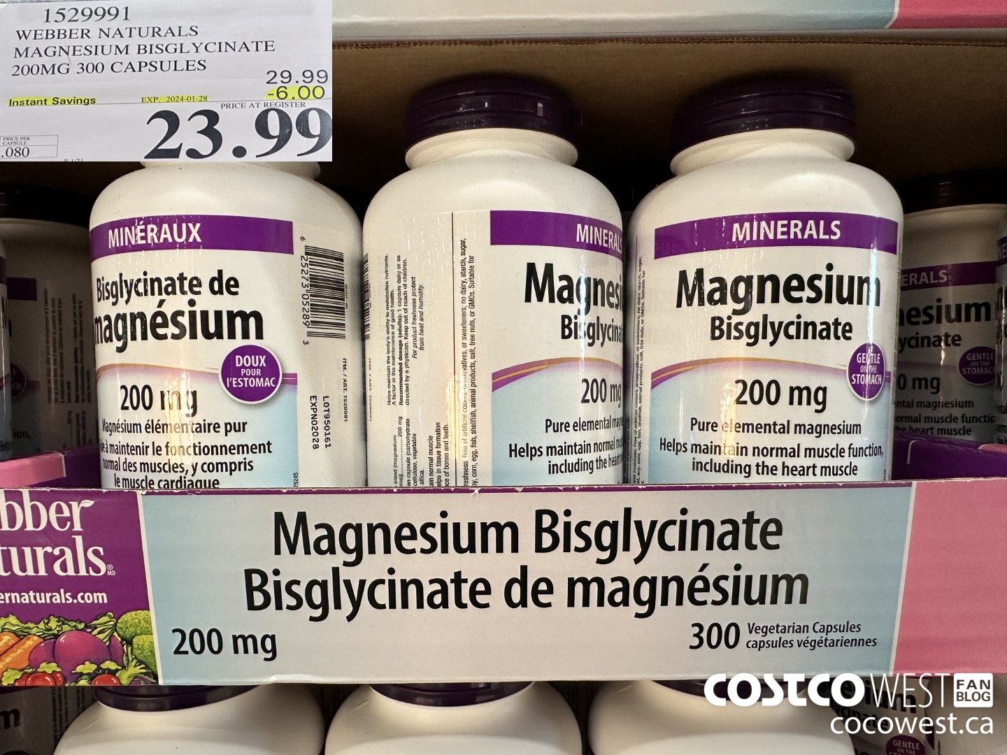 1529991 WEBBER NATURALS MAGNESIUM BISGLYCINATE 200MG 300 CAPSULES ($6.00 INSTANT SAVINGS EXPIRES ON 2024-01-28) $23.99