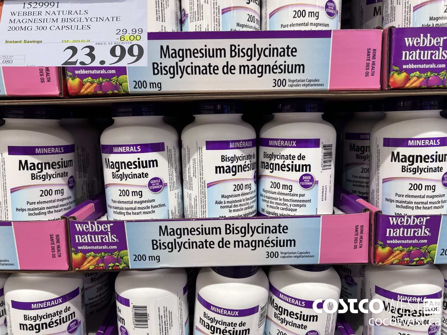 1529991 WEBBER NATURALS MAGNESIUM BISGLYCINATE 200MG 300 CAPSULES ($6.00 INSTANT SAVINGS EXPIRES ON 2024-01-28) $23.99