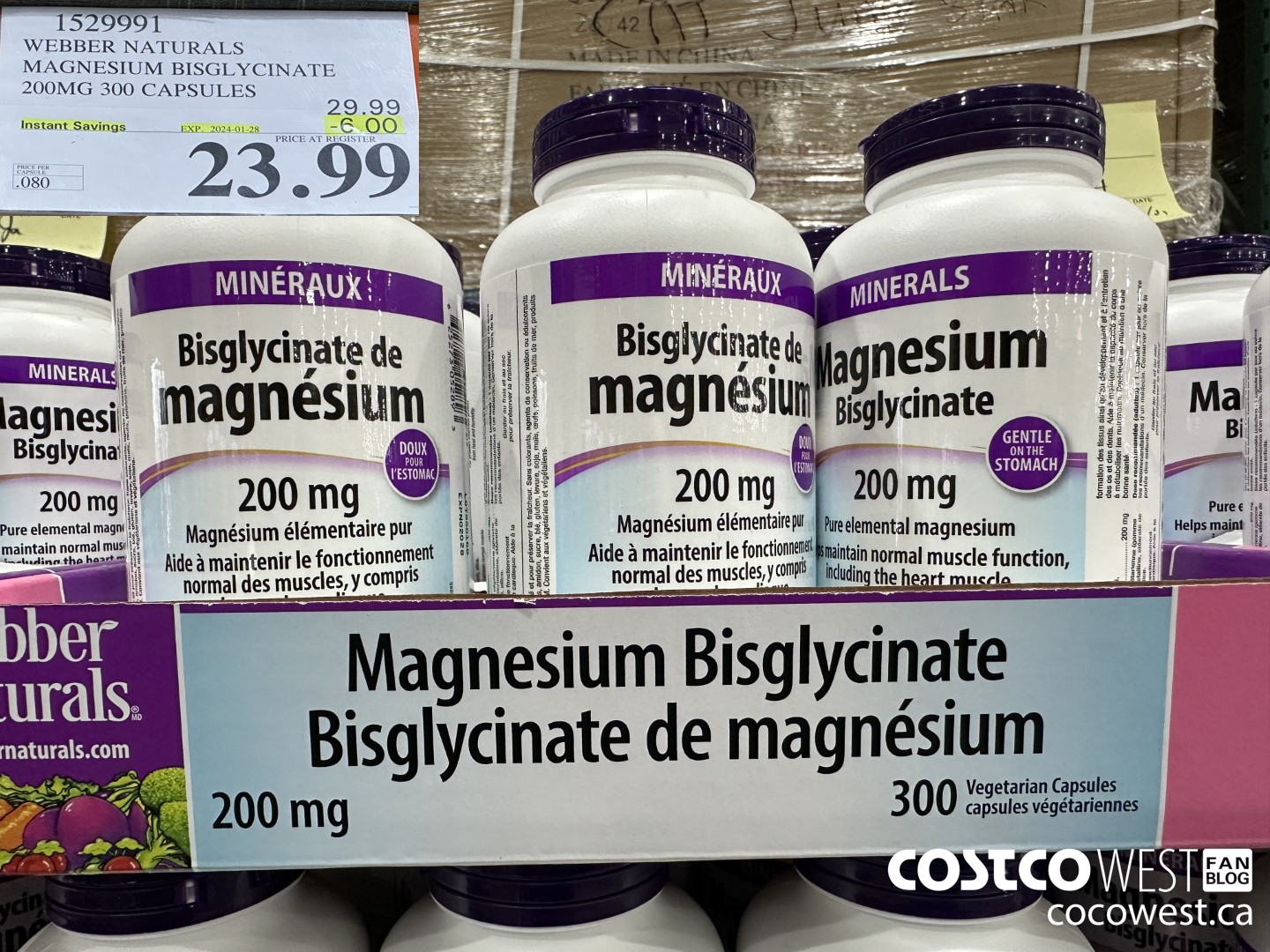 1529991 WEBBER NATURALS MAGNESIUM BISGLYCINATE 200MG 300 CAPSULES ($6.00 INSTANT SAVINGS EXPIRES ON 2024-01-28) $23.99