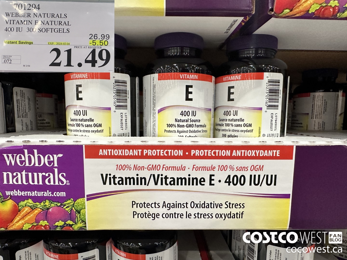 701294 WEBBER NATURALS VITAMIN E NATURAL 400 IU 300 SOFTGELS ($5.50 INSTANT SAVINGS EXPIRES ON 2024-02-04) $21.49