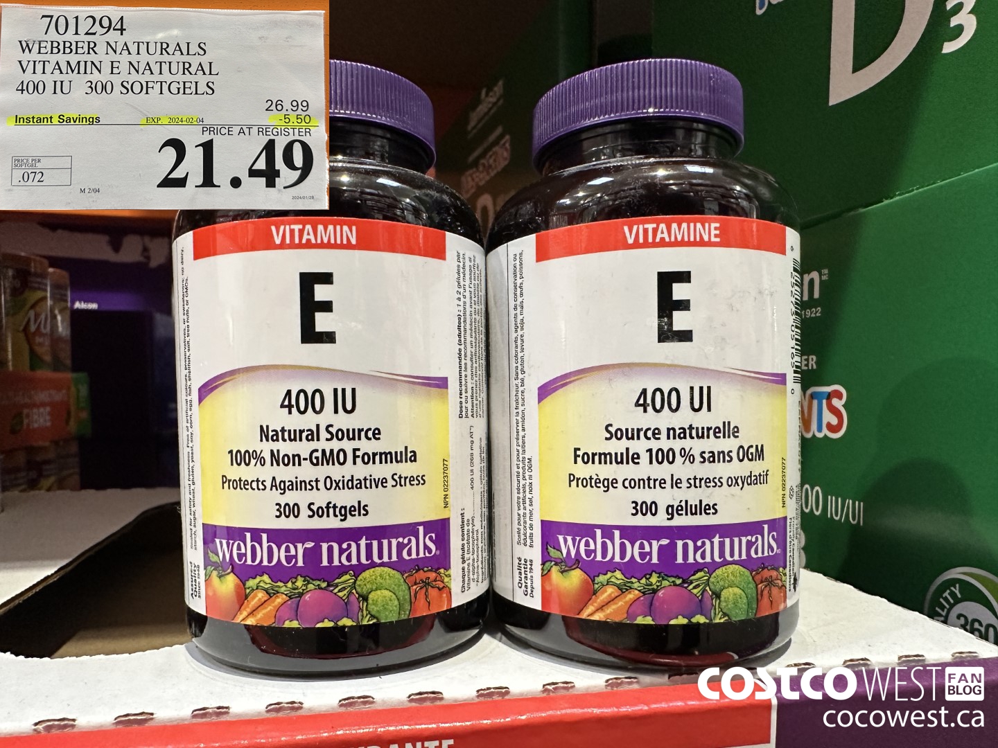 701294 WEBBER NATURALS VITAMIN E NATURAL 400 IU 300 SOFTGELS ($5.50 INSTANT SAVINGS EXPIRES ON 2024-02-04) $21.49