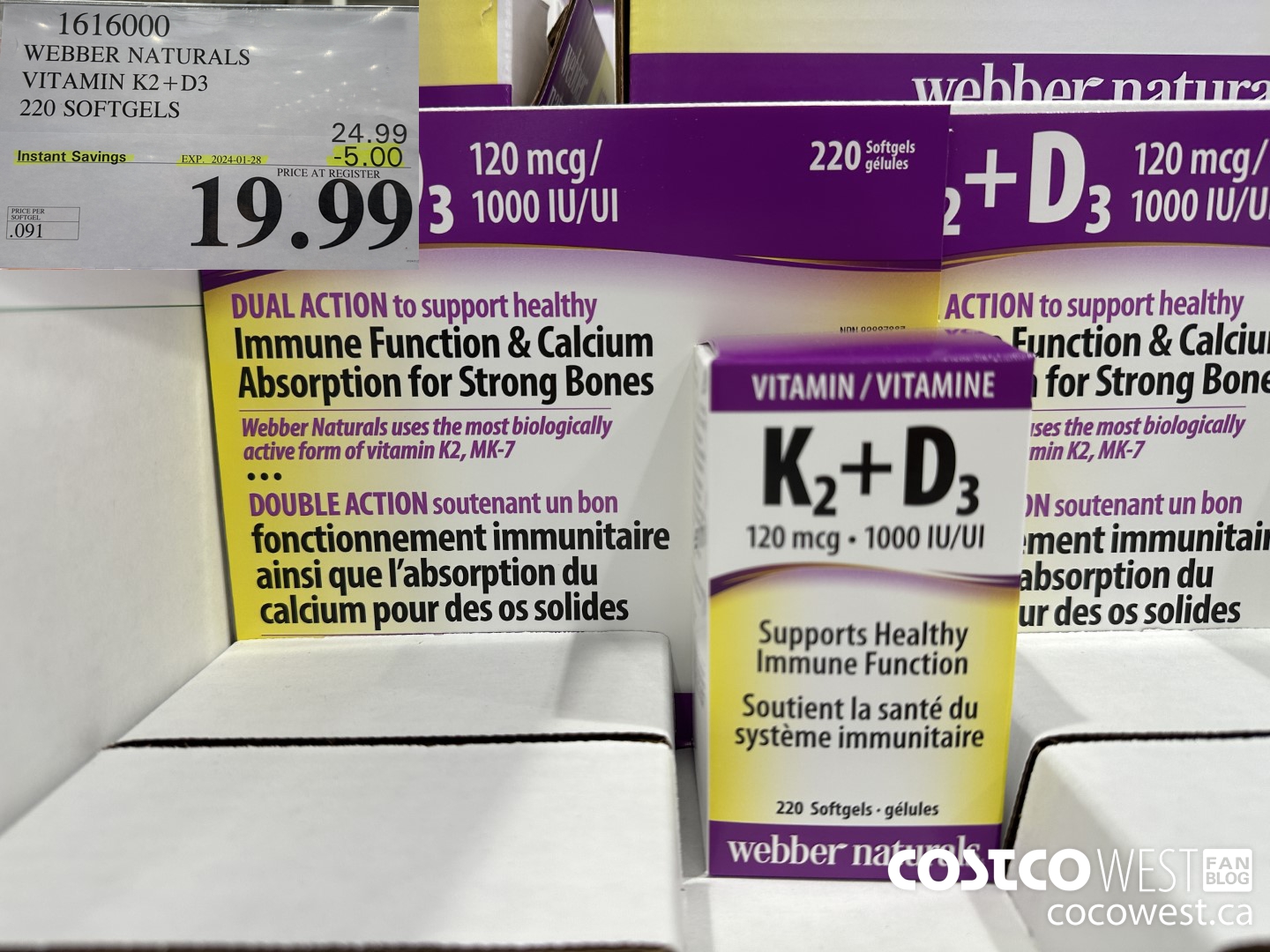 1616000 WEBBER NATURALS VITAMIN K2+D3 220 SOFTGELS ($5.00 INSTANT SAVINGS EXPIRES ON 2024-01-28) $19.99