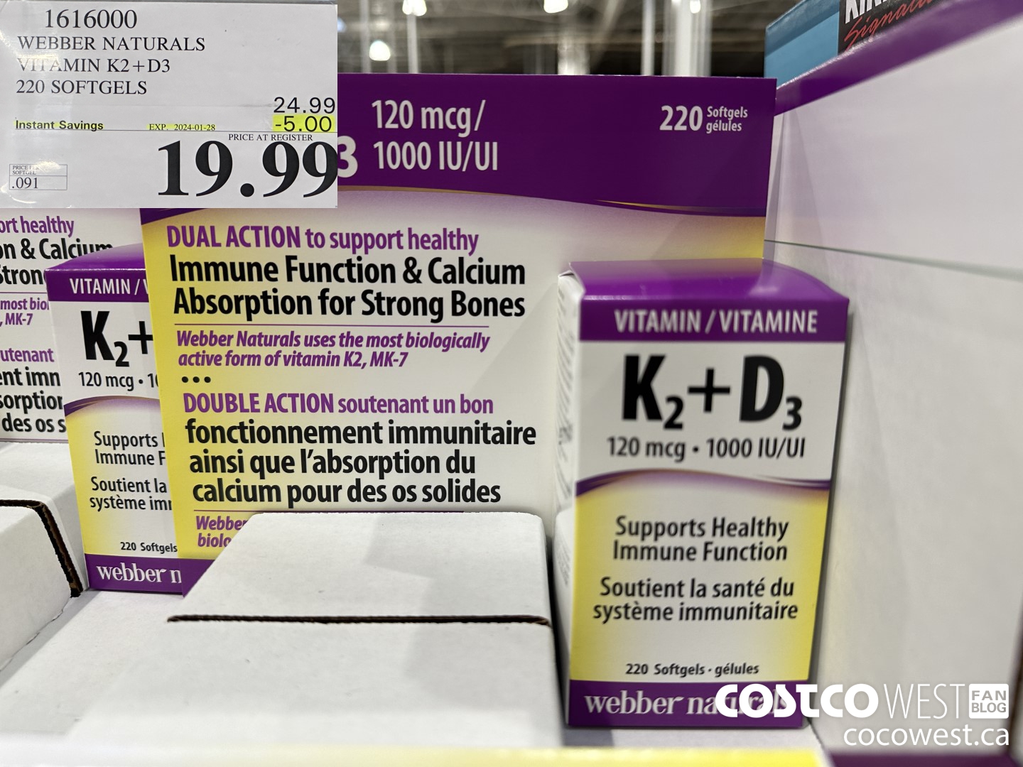 1616000 WEBBER NATURALS VITAMIN K2+D3 220 SOFTGELS ($5.00 INSTANT SAVINGS EXPIRES ON 2024-01-28) $19.99