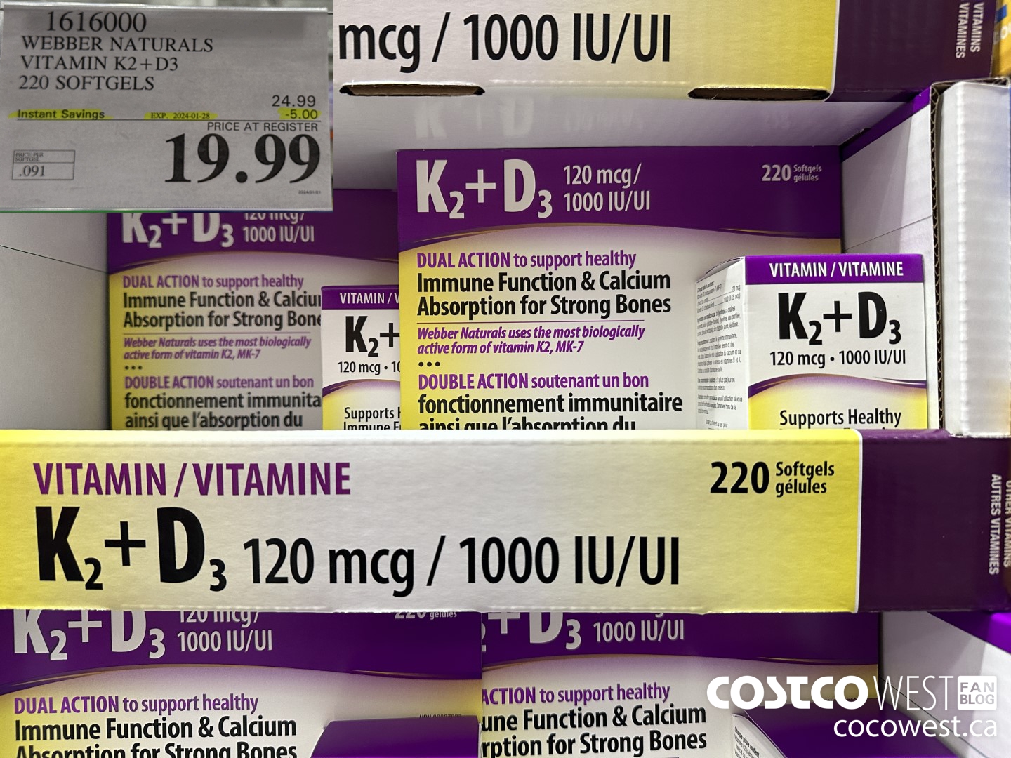 1616000 WEBBER NATURALS VITAMIN K2+D3 220 SOFTGELS ($5.00 INSTANT SAVINGS EXPIRES ON 2024-01-28) $19.99