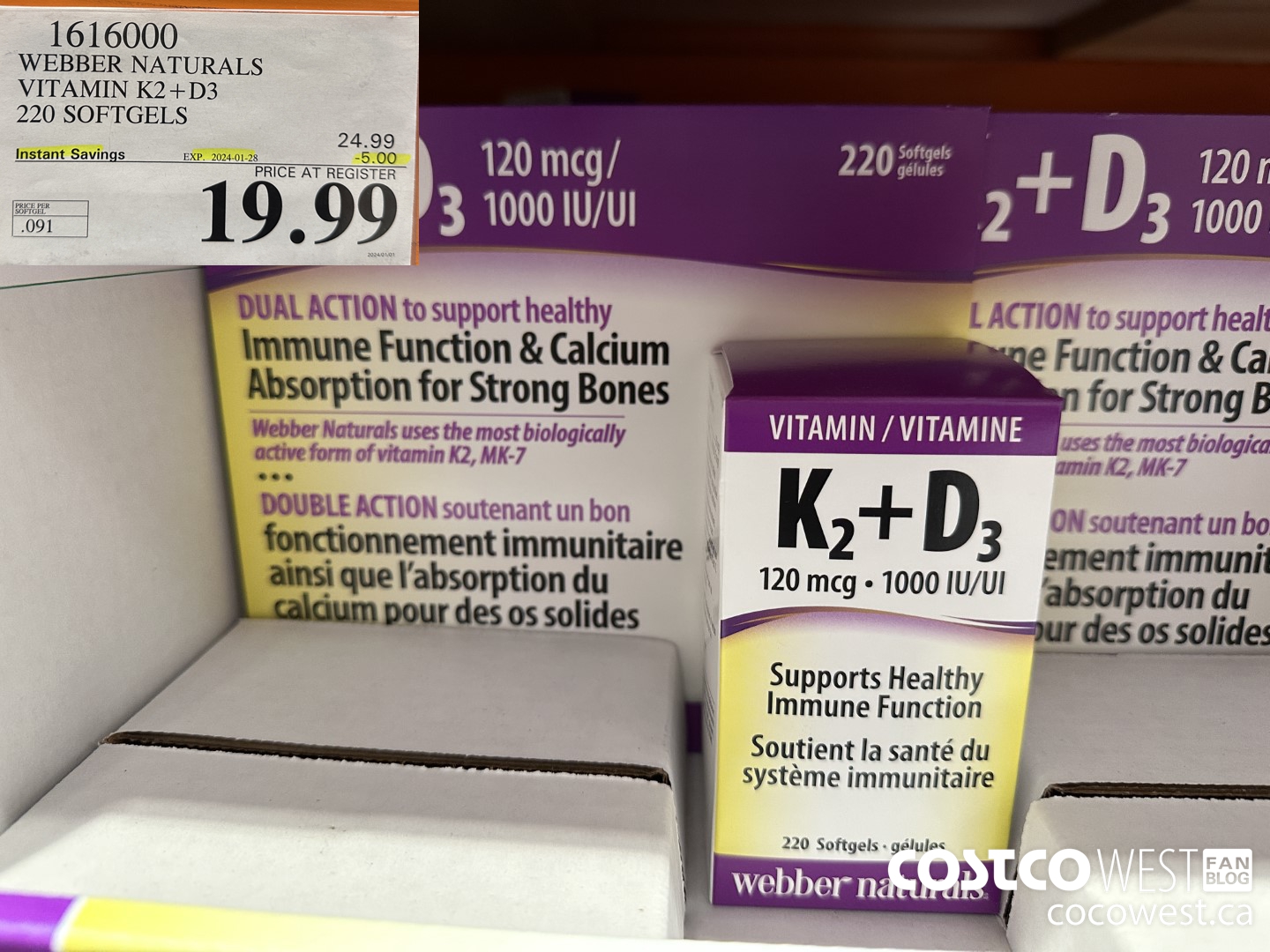 1616000 WEBBER NATURALS VITAMIN K2+D3 220 SOFTGELS ($5.00 INSTANT SAVINGS EXPIRES ON 2024-01-28) $19.99