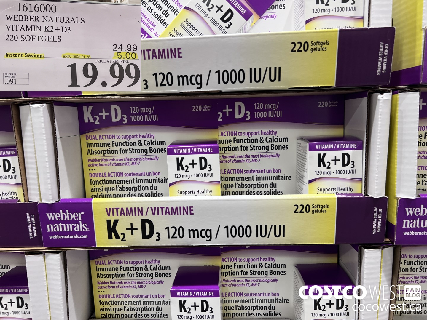 1616000 WEBBER NATURALS VITAMIN K2+D3 220 SOFTGELS ($5.00 INSTANT SAVINGS EXPIRES ON 2024-01-28) $19.99