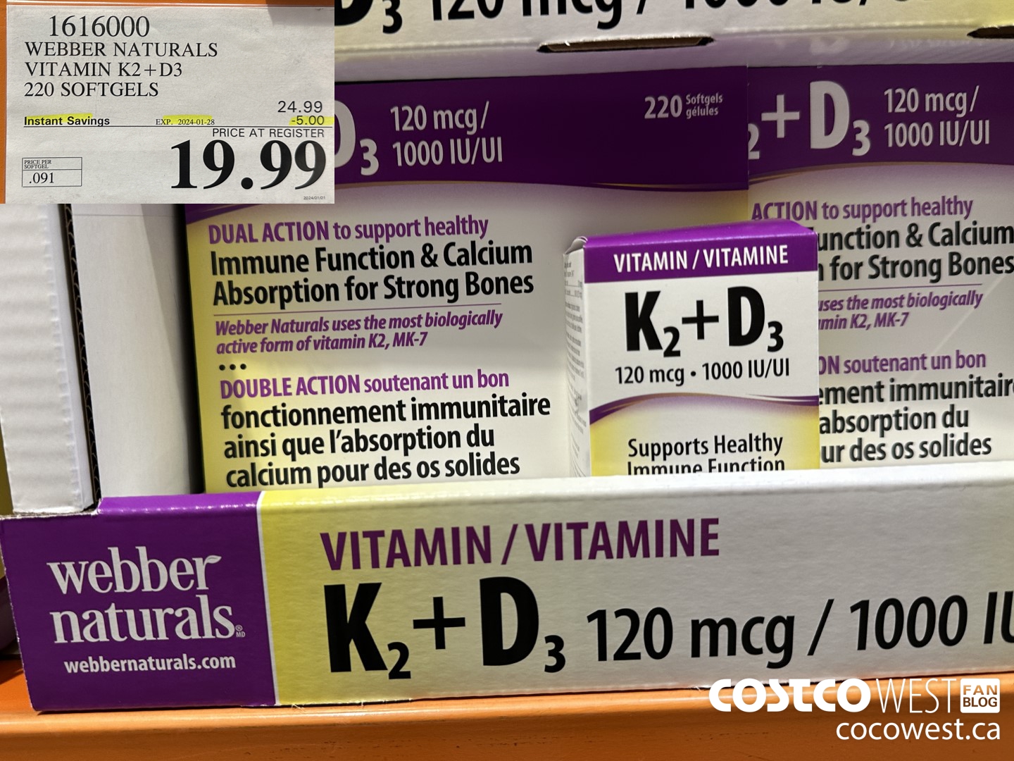 1616000 WEBBER NATURALS VITAMIN K2+D3 220 SOFTGELS ($5.00 INSTANT SAVINGS EXPIRES ON 2024-01-28) $19.99