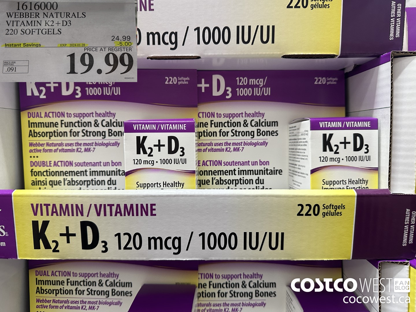 1616000 WEBBER NATURALS VITAMIN K2+D3 220 SOFTGELS ($5.00 INSTANT SAVINGS EXPIRES ON 2024-01-28) $19.99