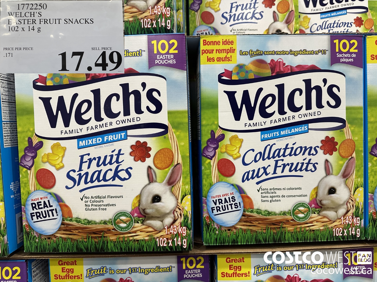1772250 WELCH'S EASTER FRUIT SNACKS 102 X 14 G $17.49