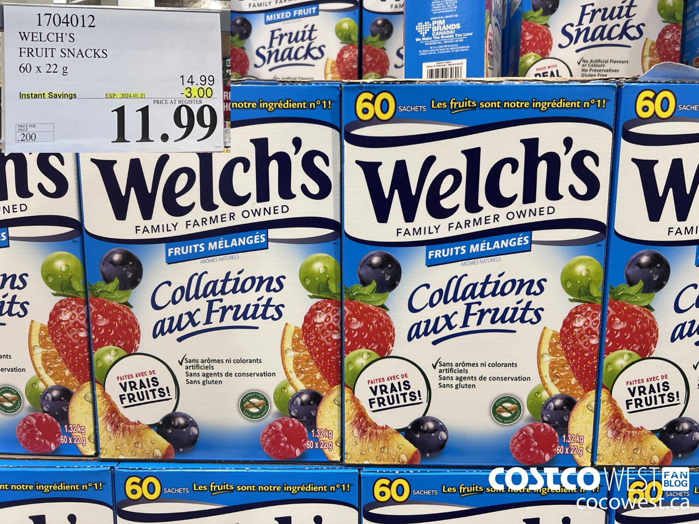 1704012 WELCH'S FRUIT SNACKS 60 X 22 G ($3.00 INSTANT SAVINGS EXPIRES ON 2024-01-21) $11.99