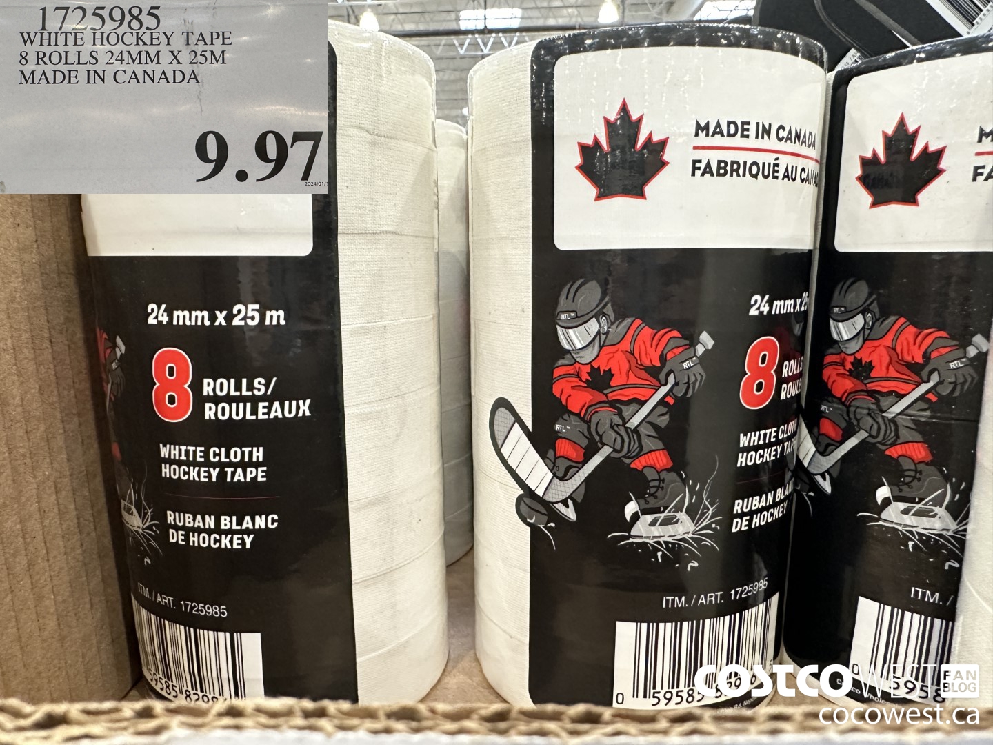 1725985 WHITE HOCKEY TAPE 8 ROLLS 24MM X 25M MADE IN CANADA $9.97