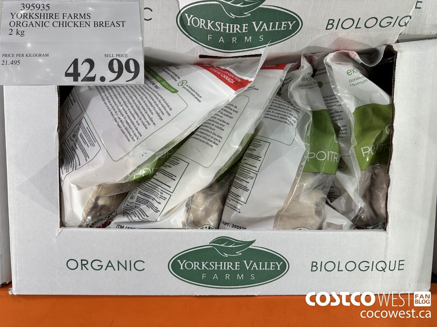 395935 YORKSHIRE FARMS ORGANIC CHICKEN BREAST 2 kg $42.99