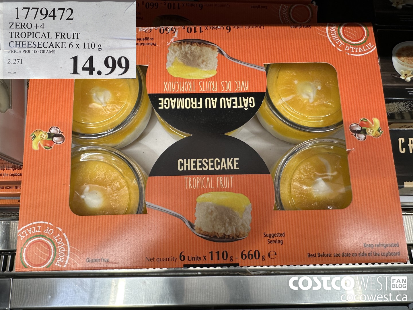 1779472 ZERO + 4 TROPICAL FRUIT CHEESECAKE 6 X 110 G $14.99