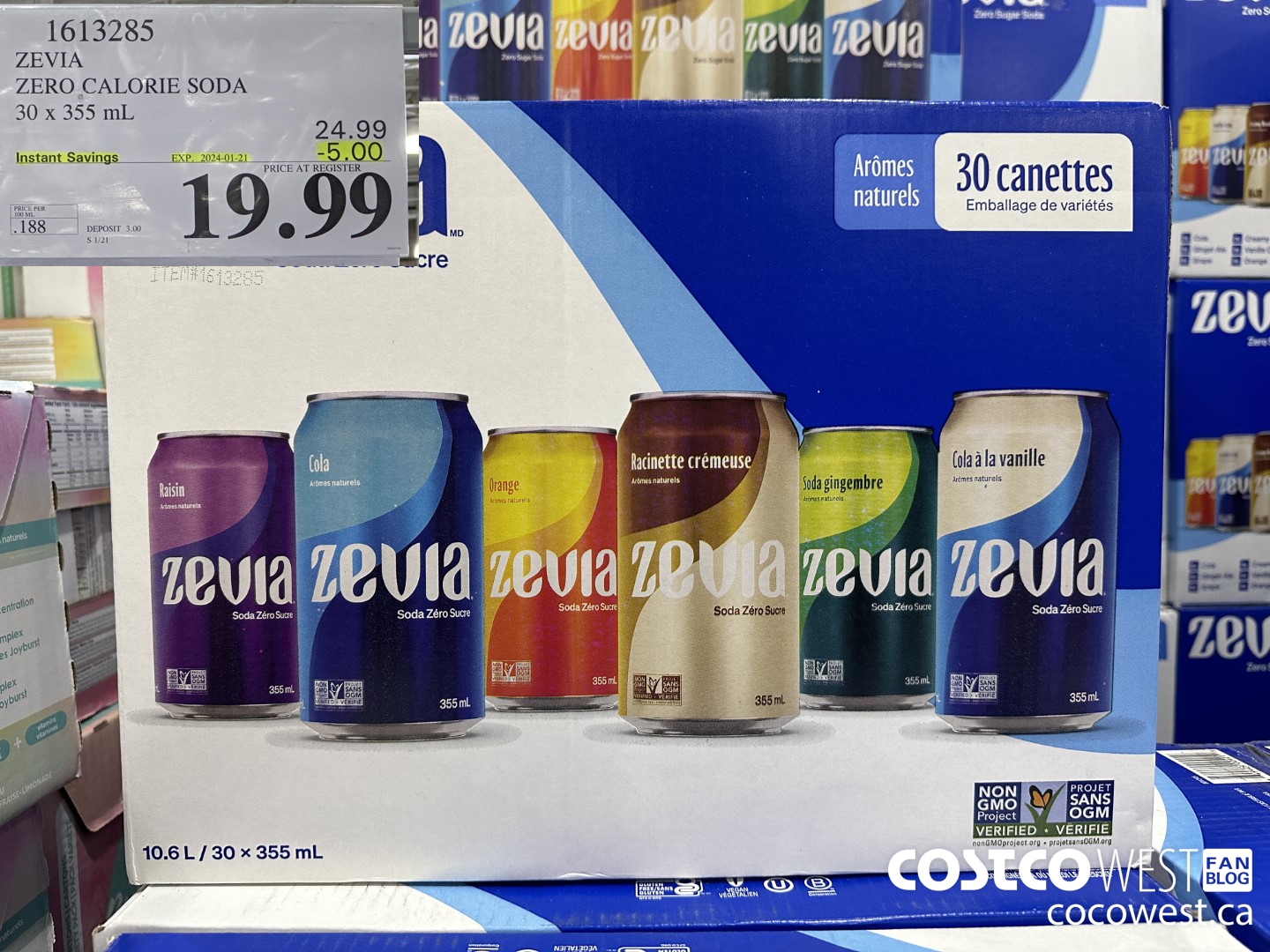 1613285 ZEVIA ZERO CALORIE SODA 30 X 355ML ($5.00 INSTANT SAVINGS EXPIRES ON 2024-01-21) $19.99