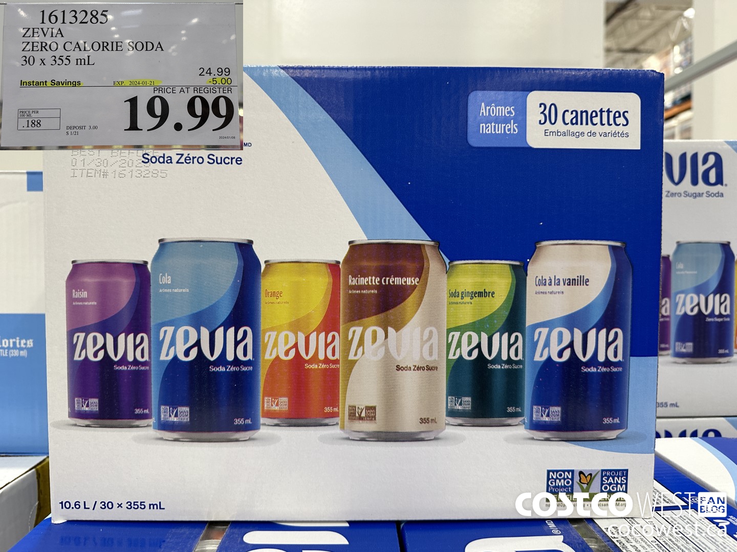 1613285 ZEVIA ZERO CALORIE SODA 30 X 355ML ($5.00 INSTANT SAVINGS EXPIRES ON 2024-01-21) $19.99