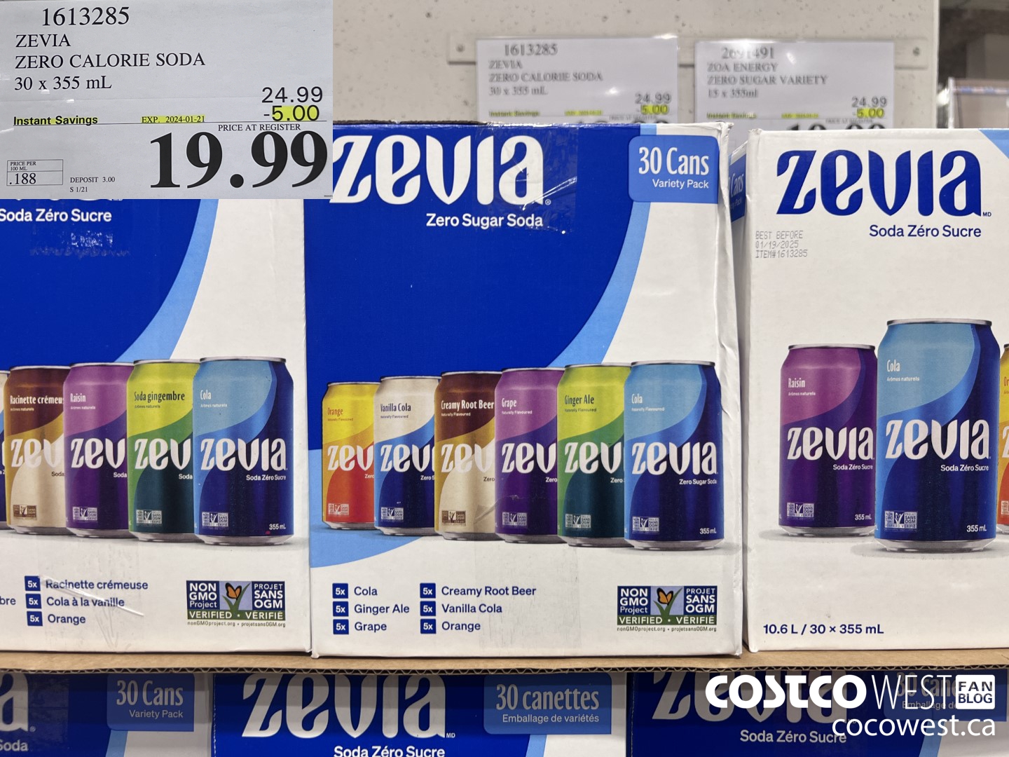 1613285 ZEVIA ZERO CALORIE SODA 30 X 355ML ($5.00 INSTANT SAVINGS EXPIRES ON 2024-01-21) $19.99