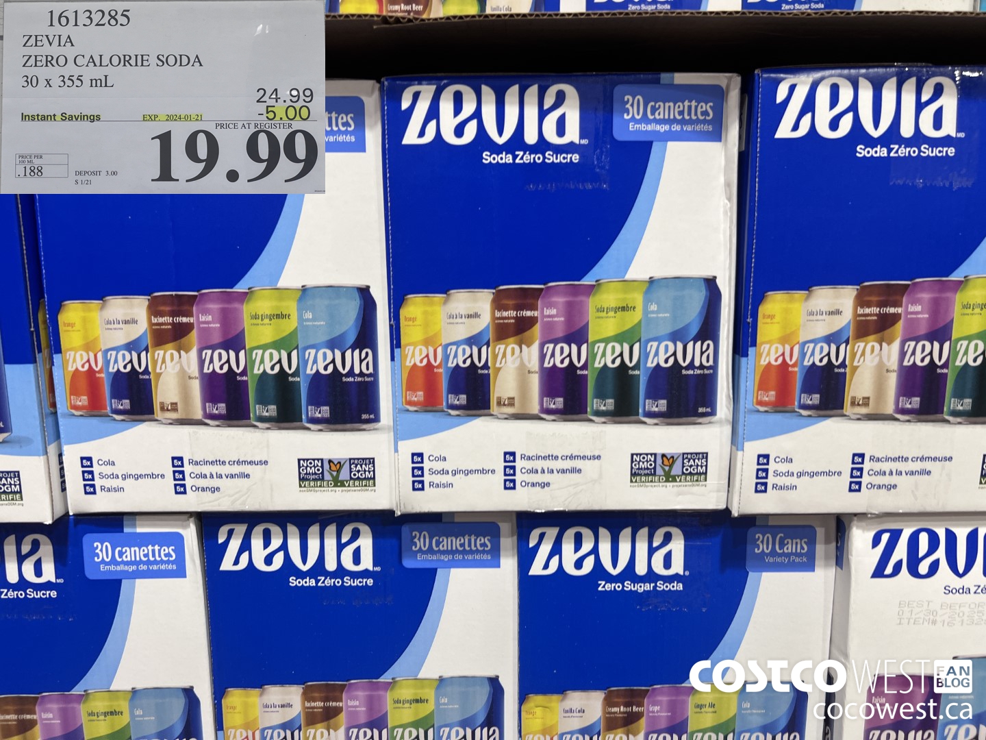 1613285 ZEVIA ZERO CALORIE SODA 30 X 355ML ($5.00 INSTANT SAVINGS EXPIRES ON 2024-01-21) $19.99