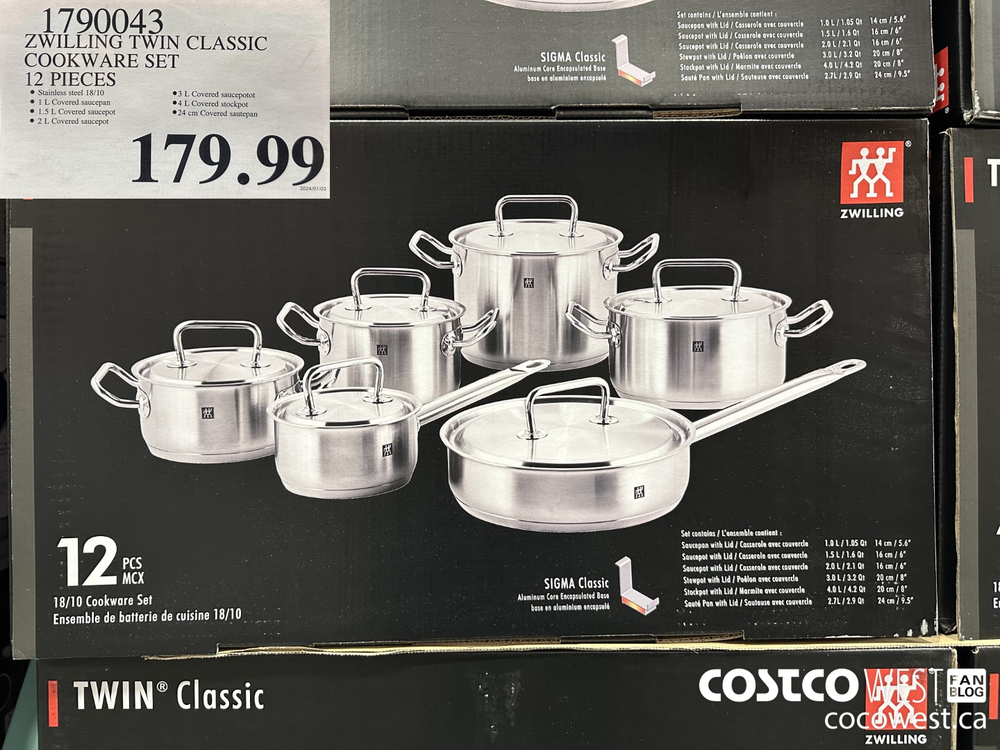 1790043 ZWILLING TWIN CLASSIC COOKWARE SET 12 PIECES  $179.99