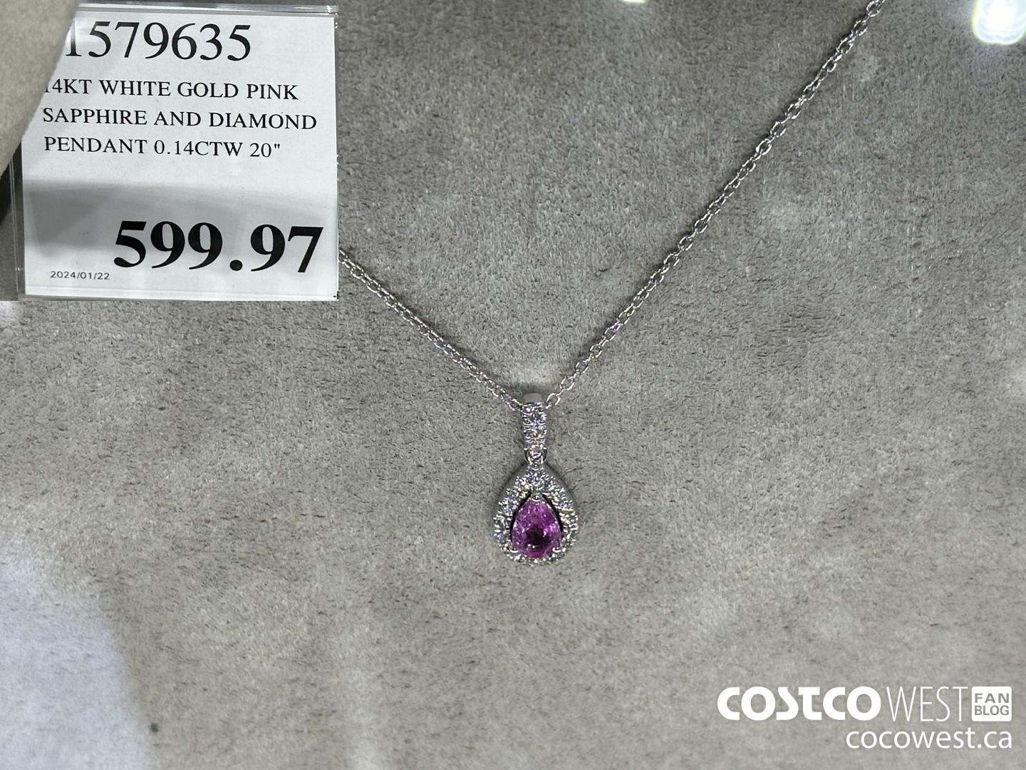 1579635 14KT WHITE GOLD PINK SAPPHIRE AND DIAMOND PENDANT 0.14CTW 20