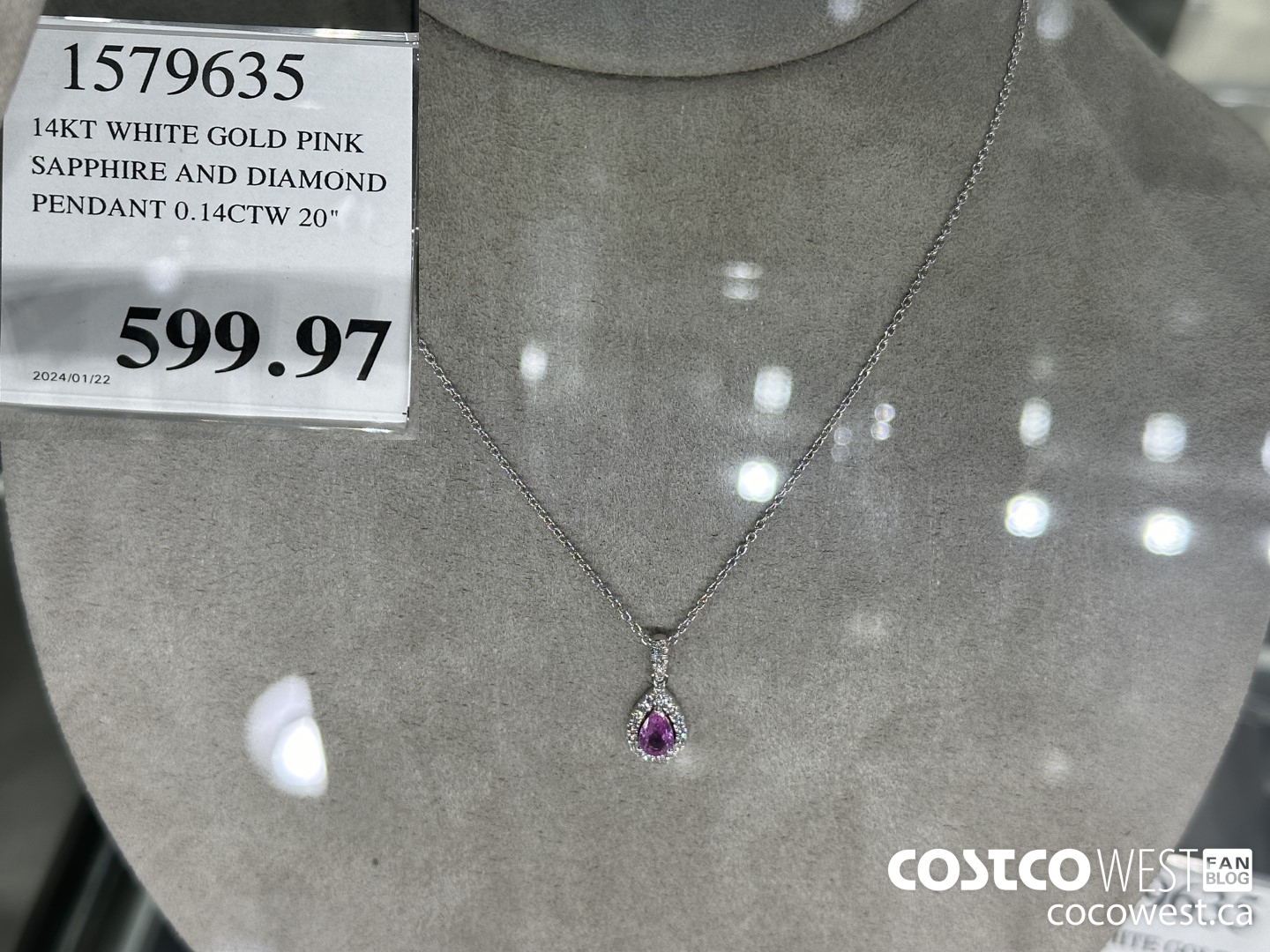 1579635 14KT WHITE GOLD PINK SAPPHIRE AND DIAMOND PENDANT 0.14CTW 20