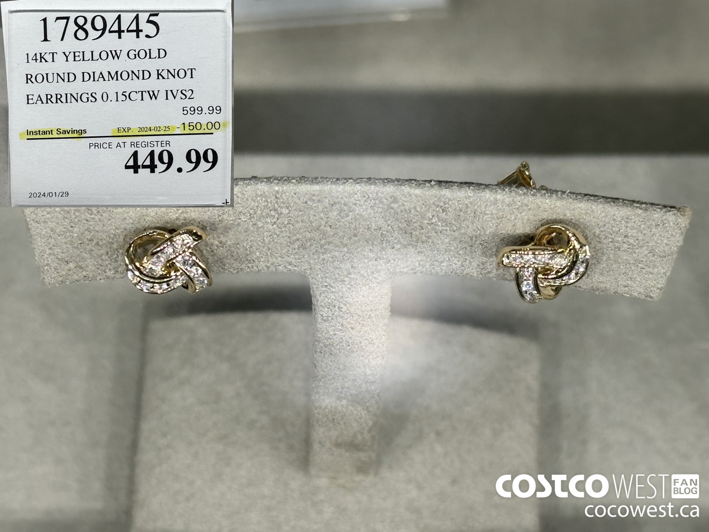 1789445 14KT YELLOW GOLD ROUND DIAMOND KNOT EARRINGS 0.15CTW IVS2 ($150.00 INSTANT SAVINGS EXPIRES ON 2024-02-25) $449.99
