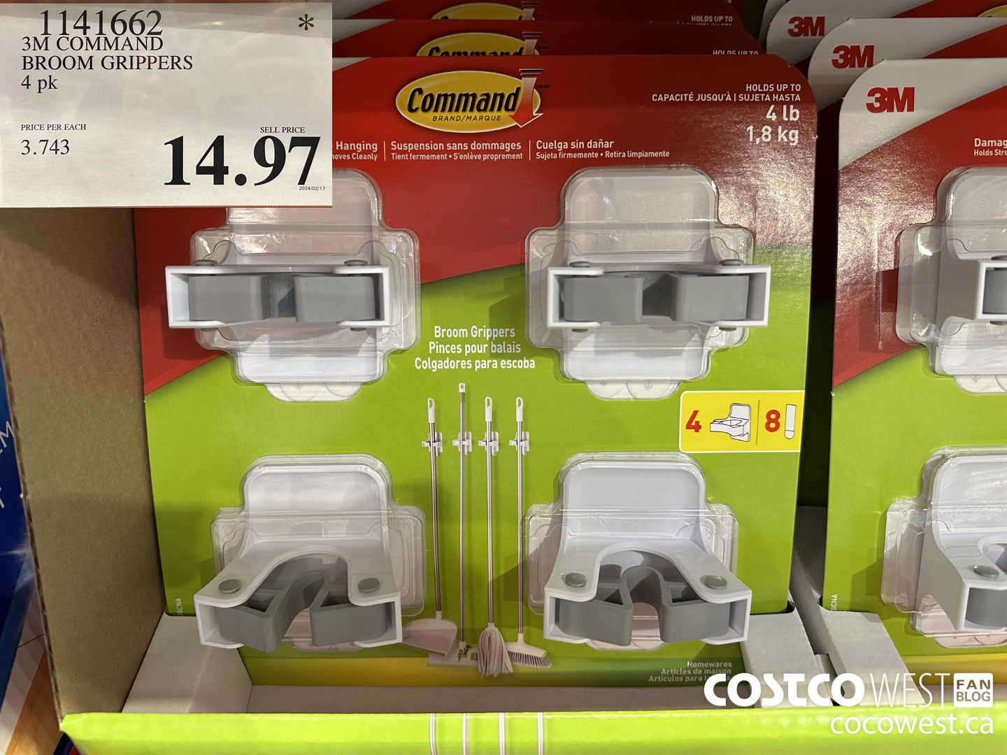 1141662 3M COMMAND BROOM GRIPPERS 4PK $14.97