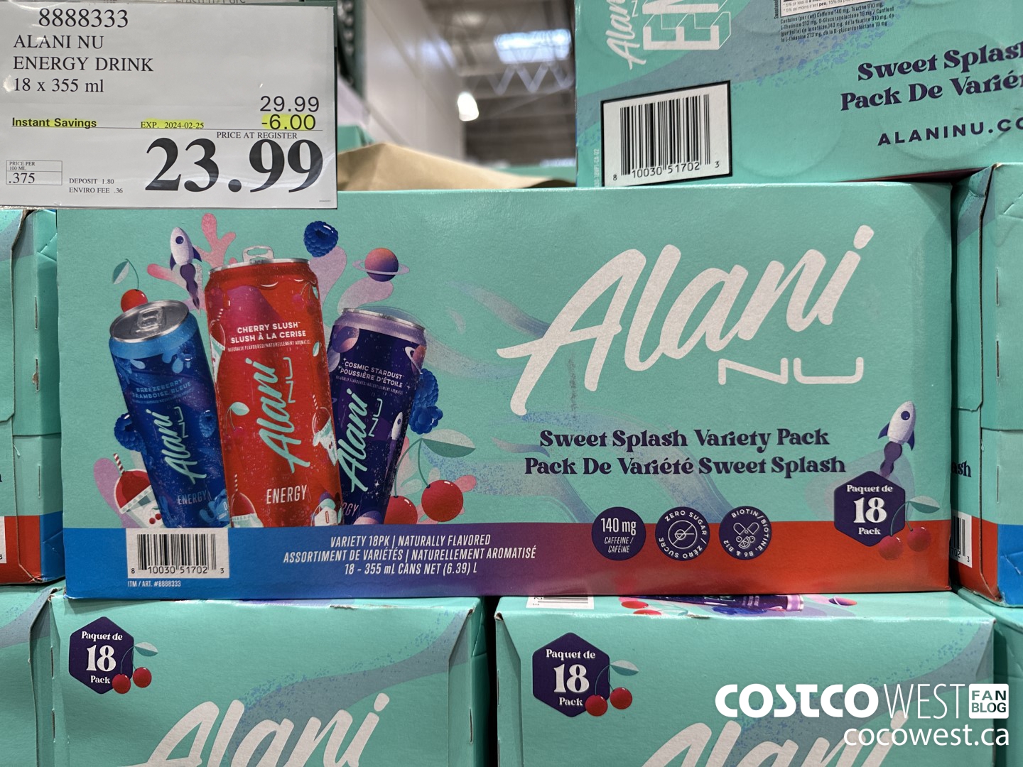 8888333 ALANI NU ENERGY DRINK 18 X 355ML ($6.00 INSTANT SAVINGS EXPIRES ON 2024-02-25) $23.99