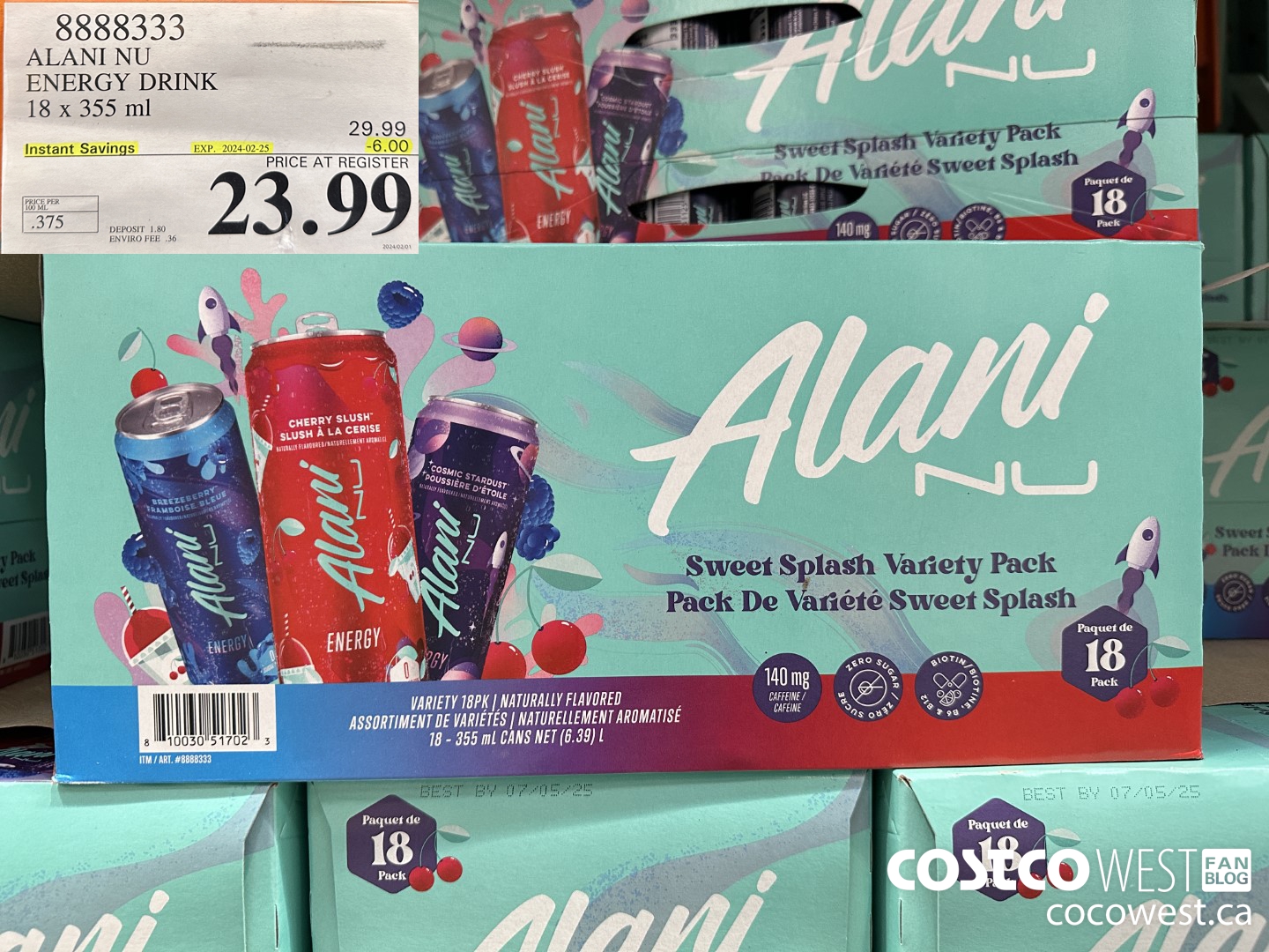 8888333 ALANI NU ENERGY DRINK 18 X 355ML ($6.00 INSTANT SAVINGS EXPIRES ON 2024-02-25) $23.99
