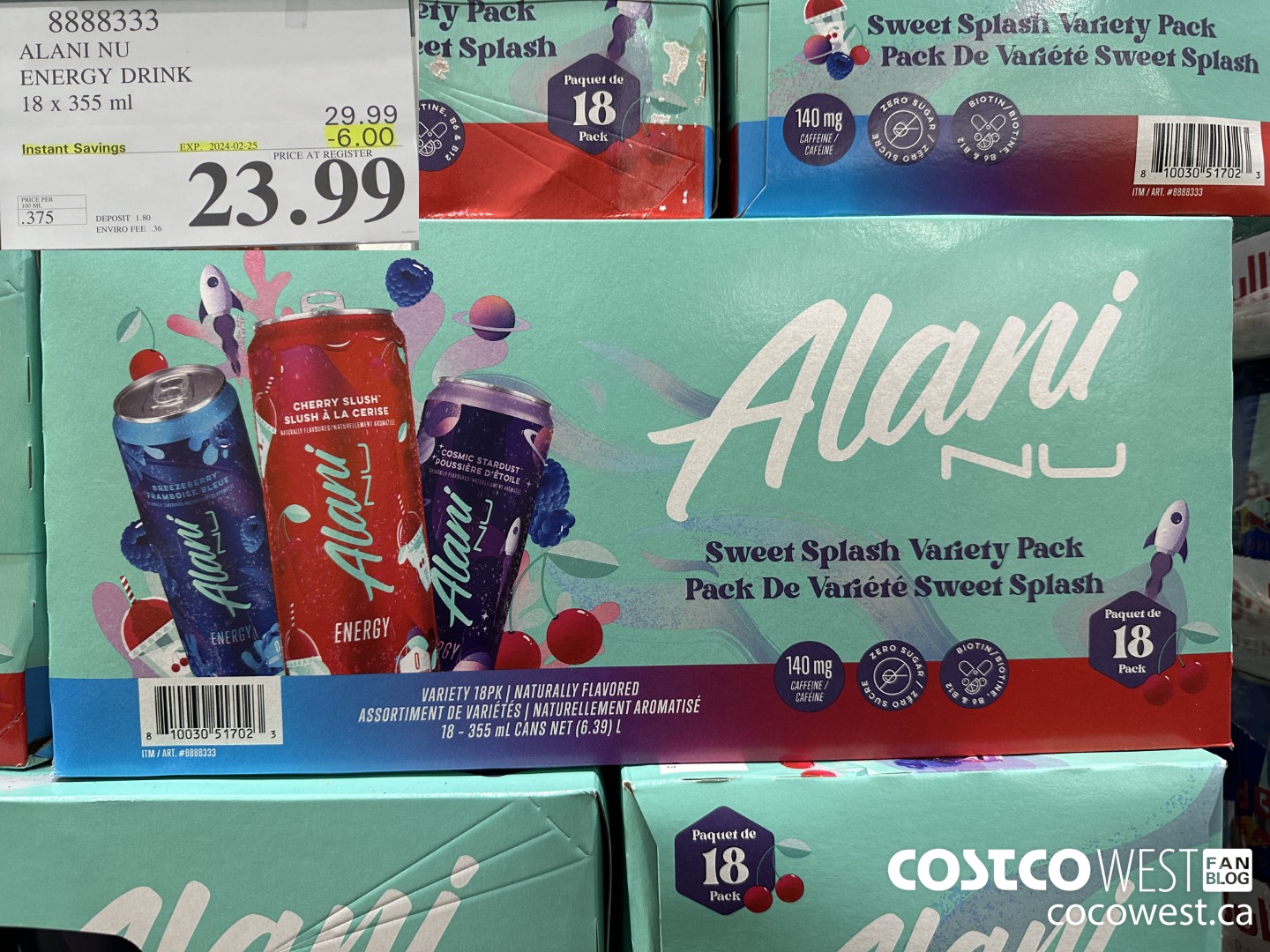 8888333 ALANI NU ENERGY DRINK 18 X 355ML ($6.00 INSTANT SAVINGS EXPIRES ON 2024-02-25) $23.99