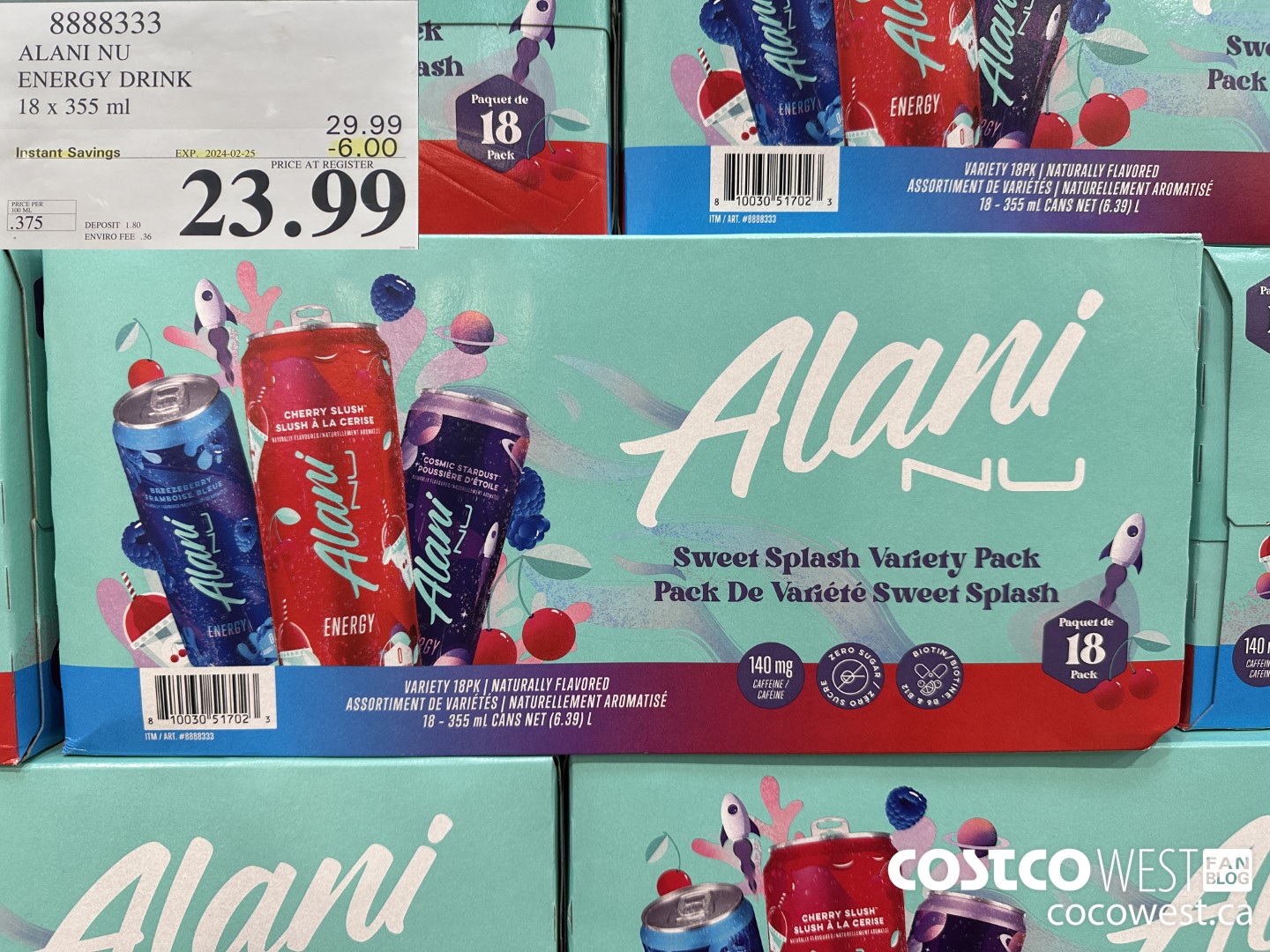 8888333 ALANI NU ENERGY DRINK 18 X 355ML ($6.00 INSTANT SAVINGS EXPIRES ON 2024-02-25) $23.99