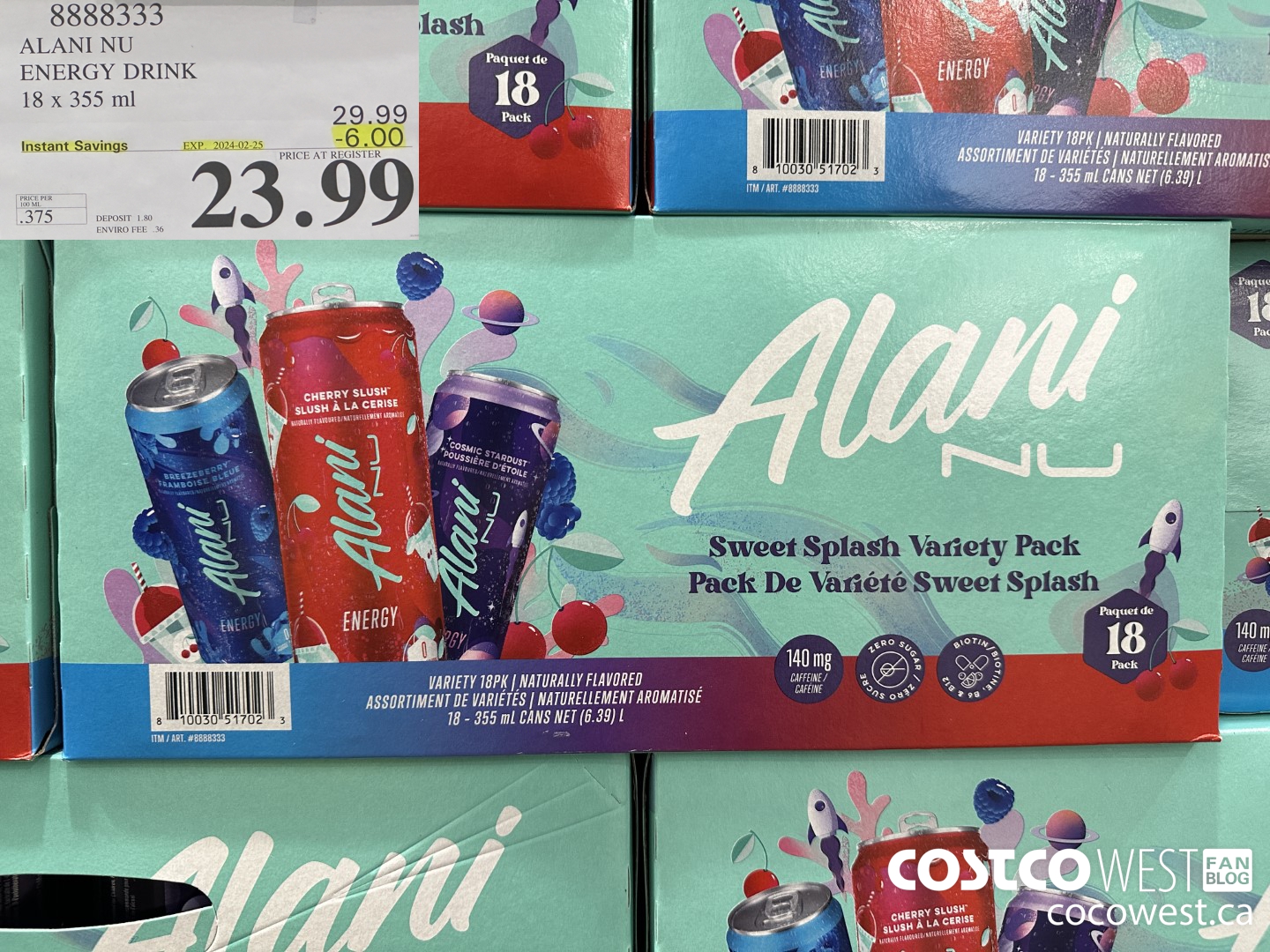 8888333 ALANI NU ENERGY DRINK 18 X 355ML ($6.00 INSTANT SAVINGS EXPIRES ON 2024-02-25) $23.99