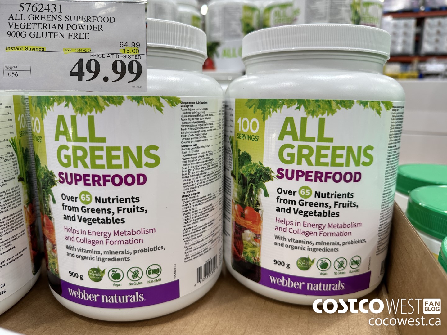5762431 ALL GREENS SUPERFOOD VEGETERIAN POWDER 900G GLUTEN FREE ($15.00 INSTANT SAVINGS EXPIRES ON 2024-02-25) $49.99