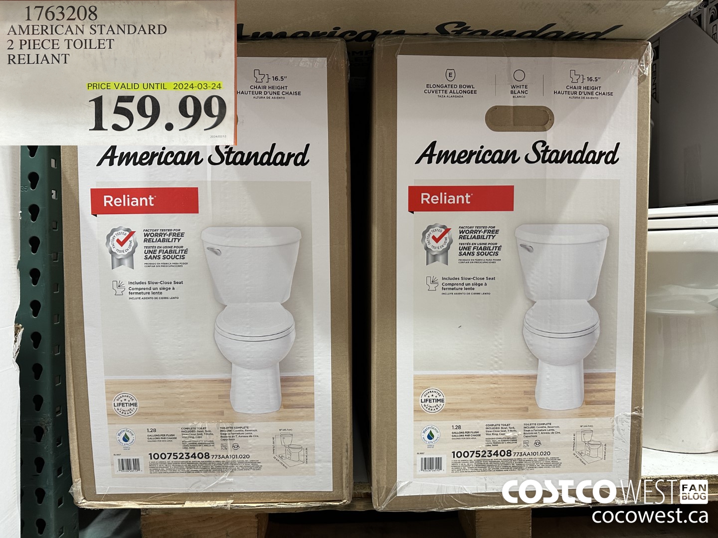 1763208 AMERICAN STANDARD 2 PIECE TOILET RELIANT (EXPIRES ON 2024-03-24) $159.99