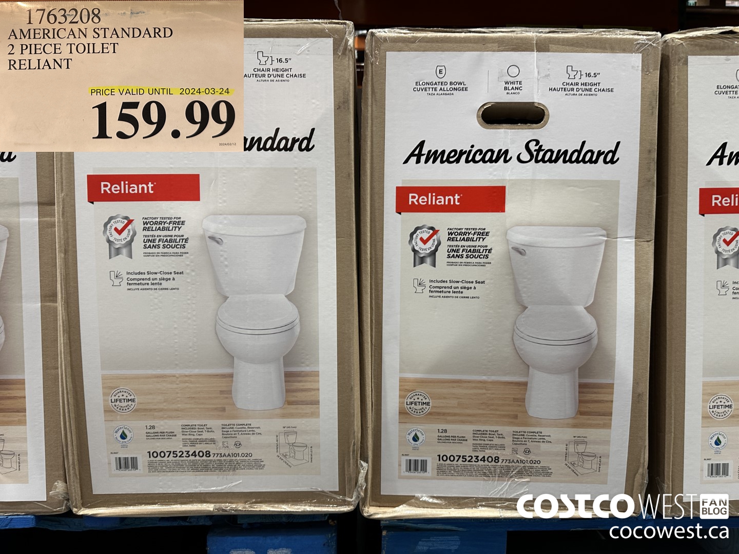 1763208 AMERICAN STANDARD 2 PIECE TOILET RELIANT (EXPIRES ON 2024-03-24) $159.99