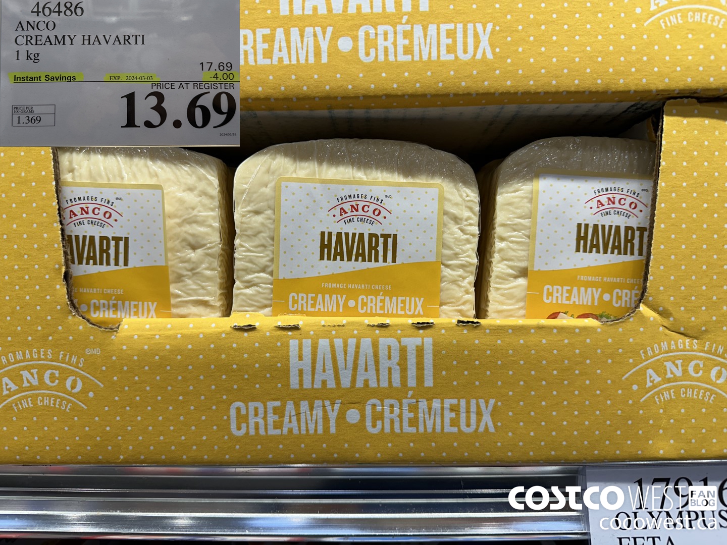 46486 ANCO CREAMY HAVARTI 1KG ($4.00 INSTANT SAVINGS EXPIRES ON 2024-03-03) $13.69