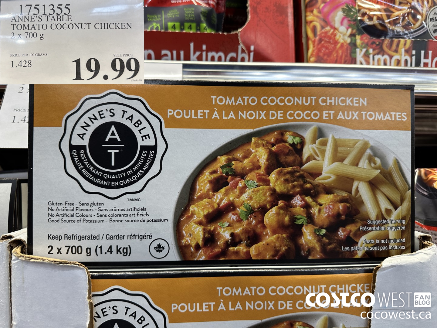 1751355 ANNE'S TABLE COCONUT CHICKEN CURRY 2 X 700 G $19.99