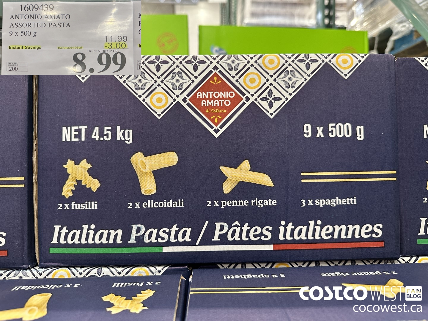 1609439 ANTONIO AMATO ASSORTED PASTA 9 X 500 G ($3.00 INSTANT SAVINGS EXPIRES ON 2024-02-25) $8.99