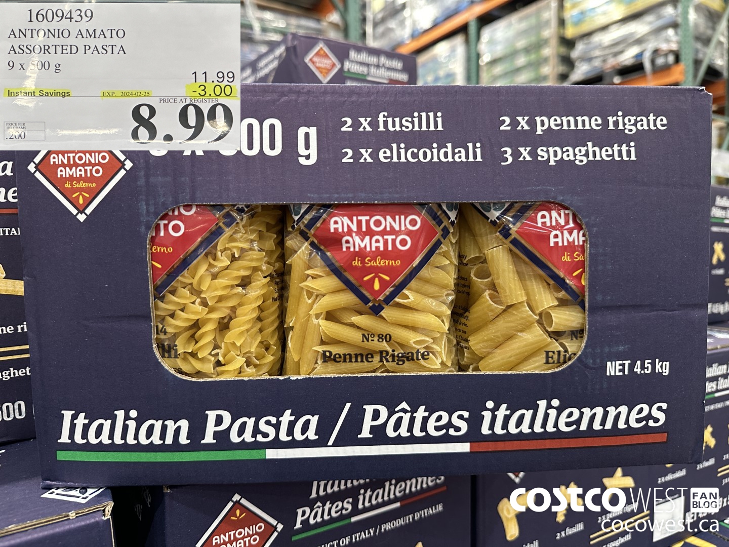 1609439 ANTONIO AMATO ASSORTED PASTA 9 X 500 G ($3.00 INSTANT SAVINGS EXPIRES ON 2024-02-25) $8.99