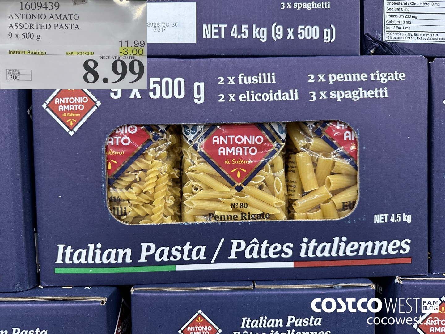1609439 ANTONIO AMATO ASSORTED PASTA 9 X 500 G ($3.00 INSTANT SAVINGS EXPIRES ON 2024-02-25) $8.99