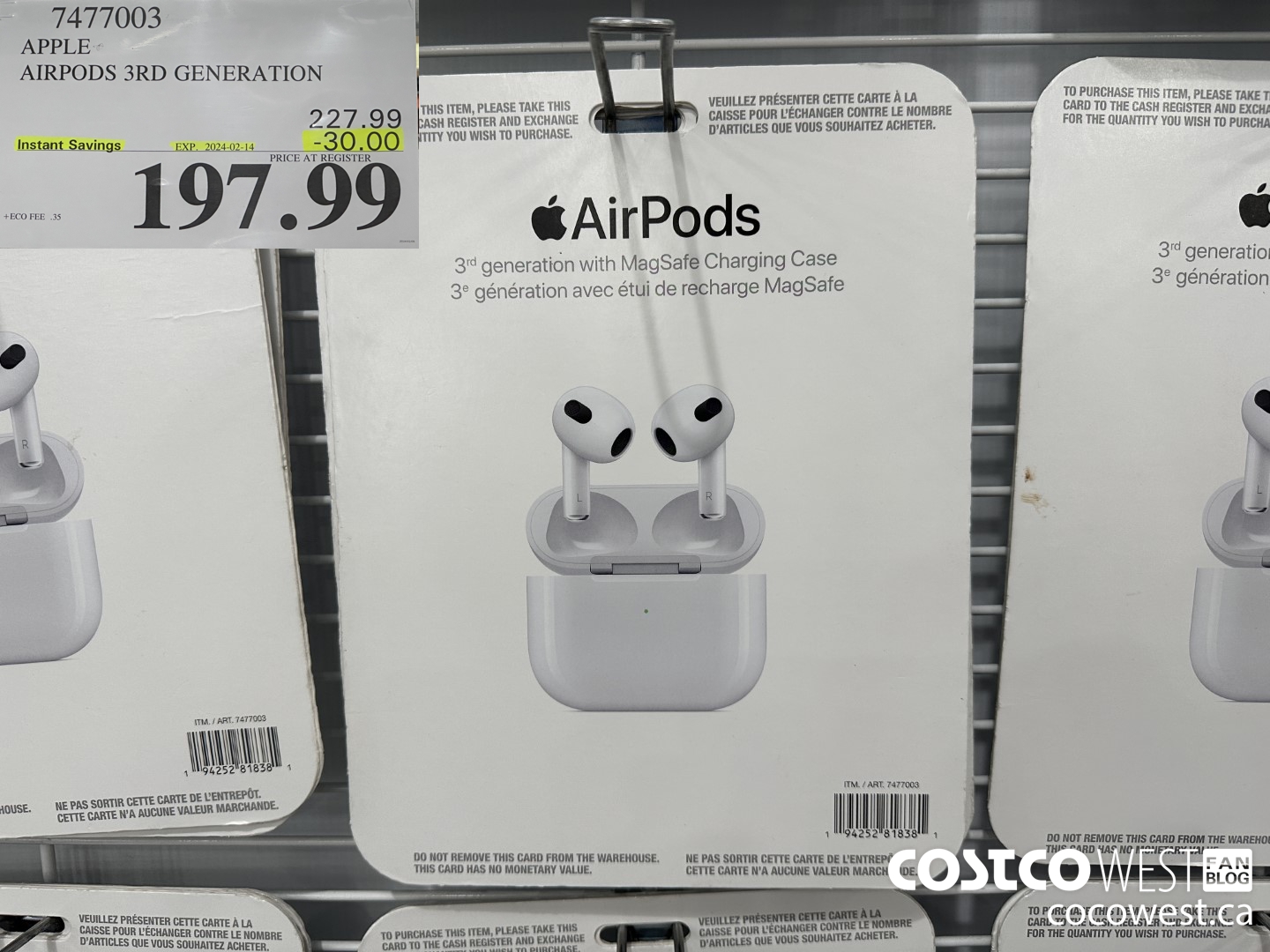 7477003 APPLE AIRPODS 3RD GENERATION ($30.00 INSTANT SAVINGS EXPIRES ON 2024-02-14) $197.99