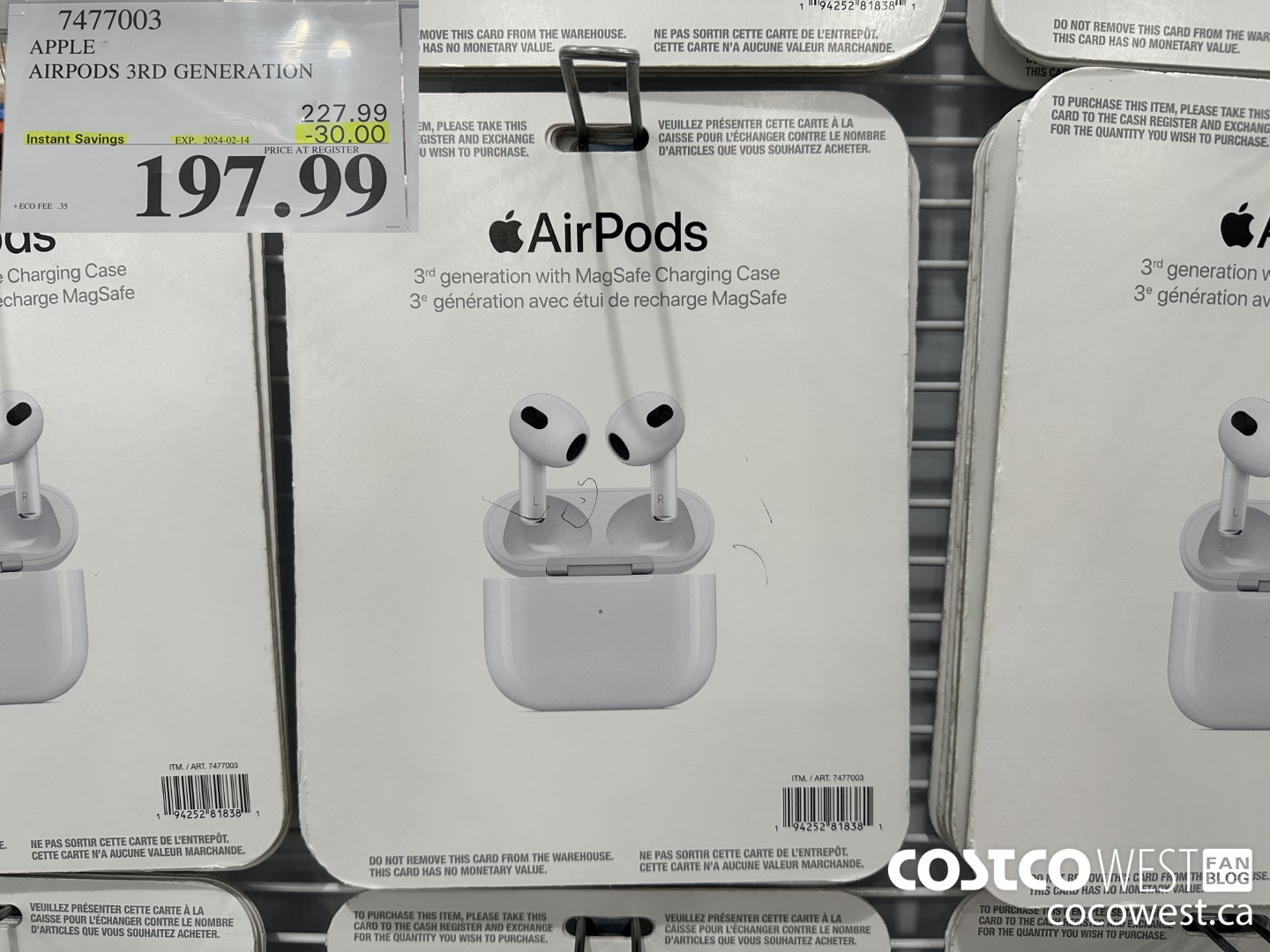 7477003 APPLE AIRPODS 3RD GENERATION ($30.00 INSTANT SAVINGS EXPIRES ON 2024-02-14) $197.99