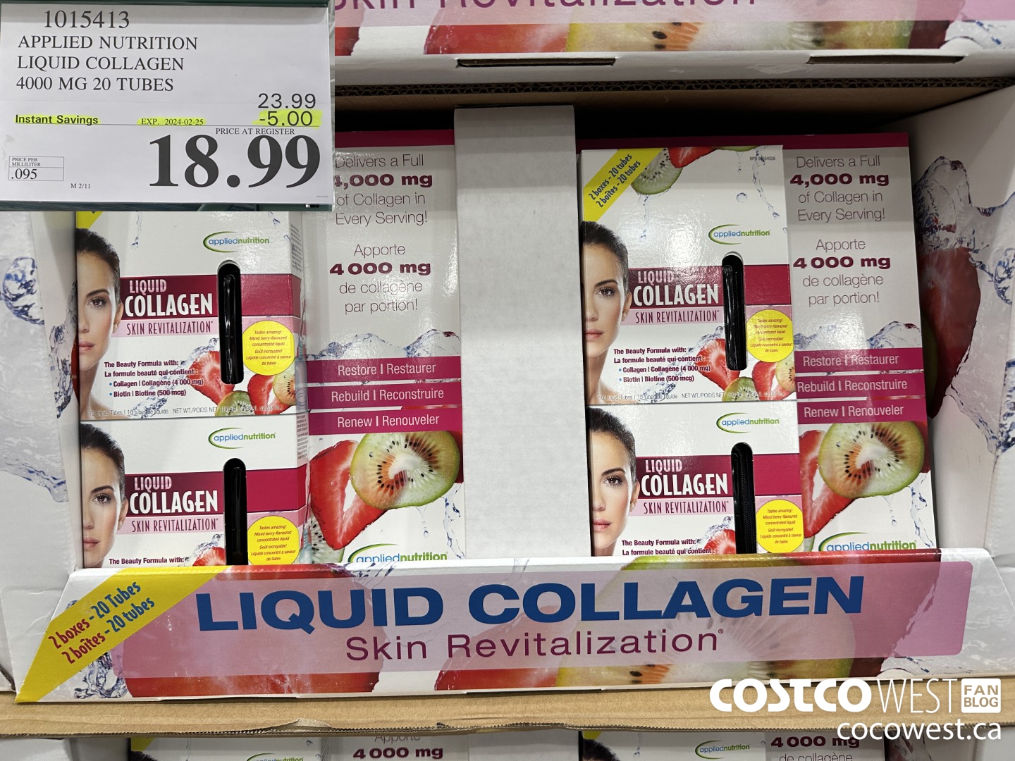 1015413 APPLIED NUTRITION LIQUID COLLAGEN 4000 MG 20 TUBES ($5.00 INSTANT SAVINGS EXPIRES ON 2024-02-25) $18.99