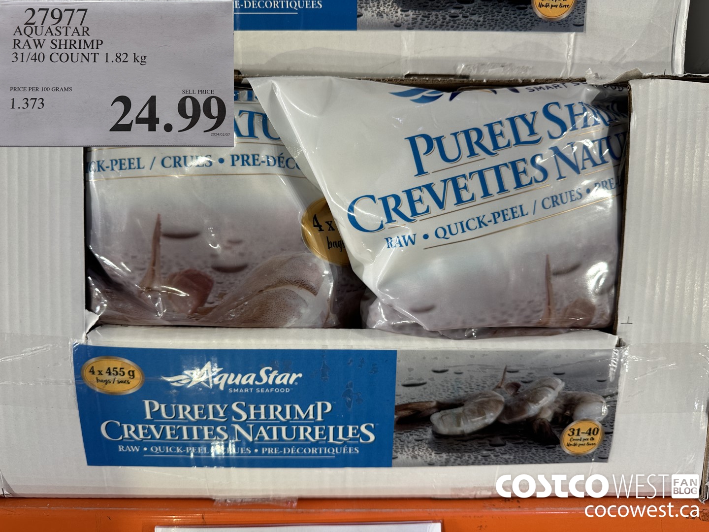 27977 AQUASTAR RAW SHRIMP 31/40 COUNT 1.82 kg  $24.99